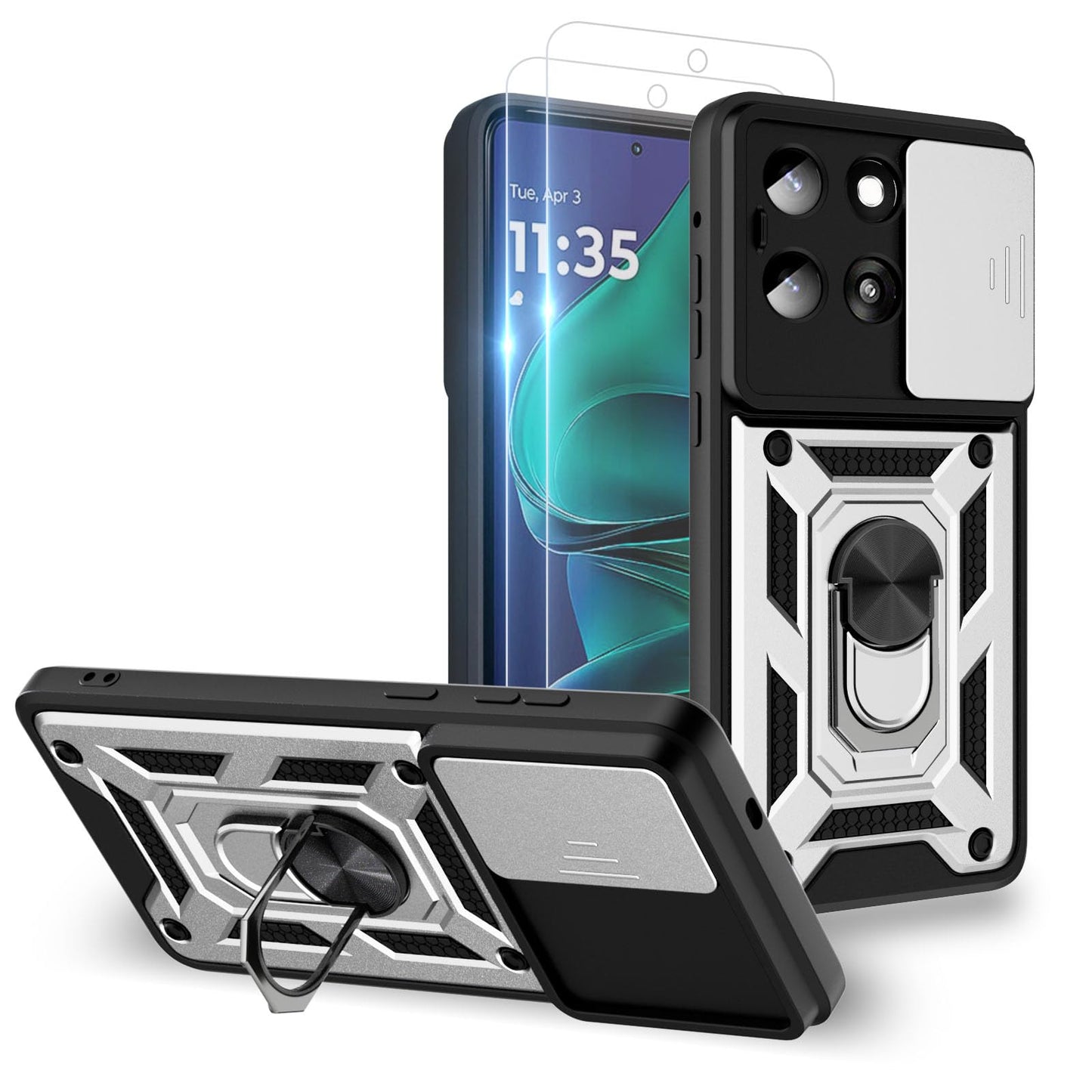 for Moto G Stylus 2025 Case: with 2PC Screen Protector,Sliding Camera Cover and Multi Angle Stand for Motorola Moto G Stylus 5G 2025 Case,Blue