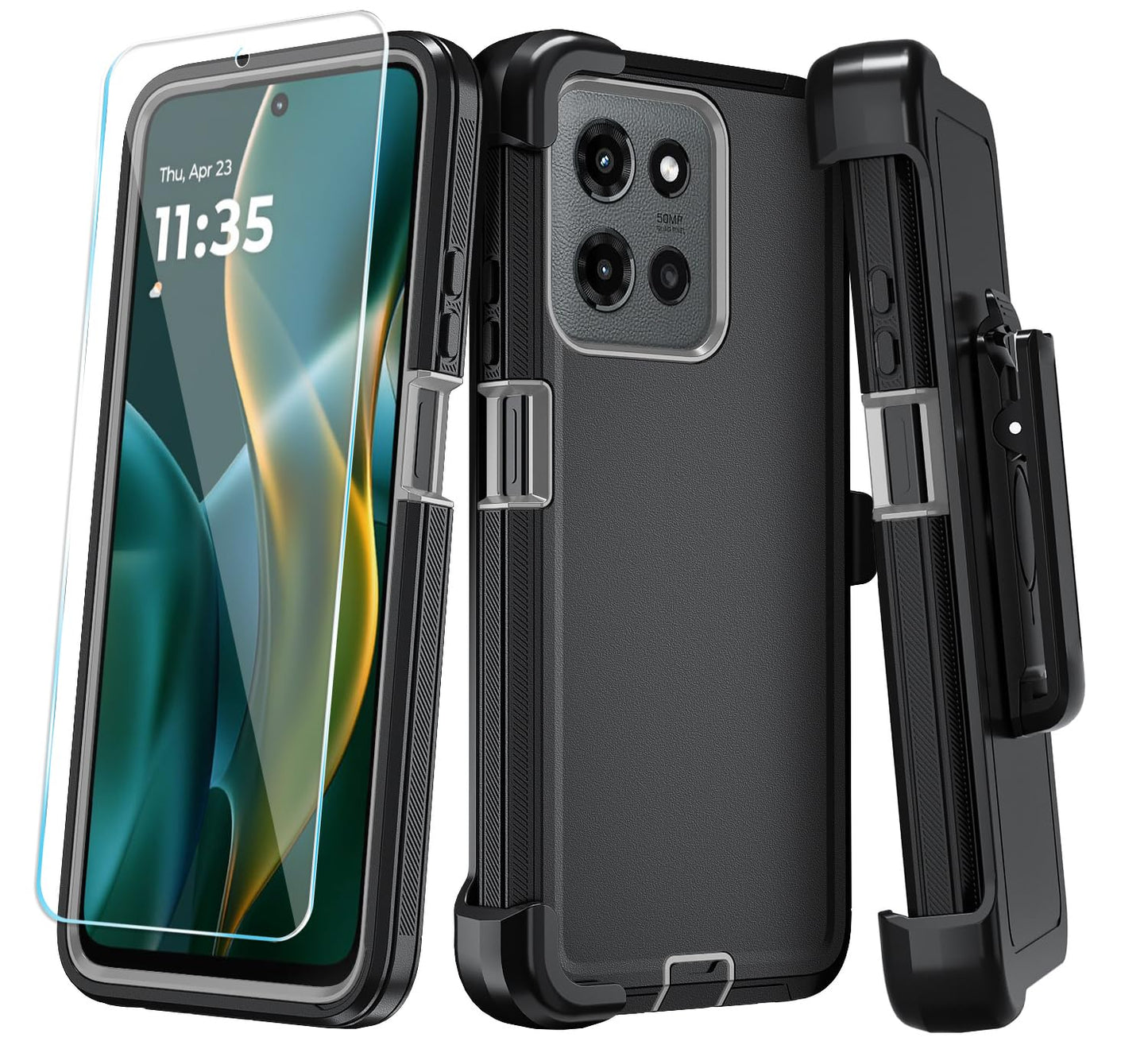 Qinmay Phone Case for Motorola Moto G 5G 2025/Moto G Play 5G 2025 Case with HD Screen Protector, Heavy Duty Shockproof & Dropproof 3-Layer Cover Phone Case,WineRedPink