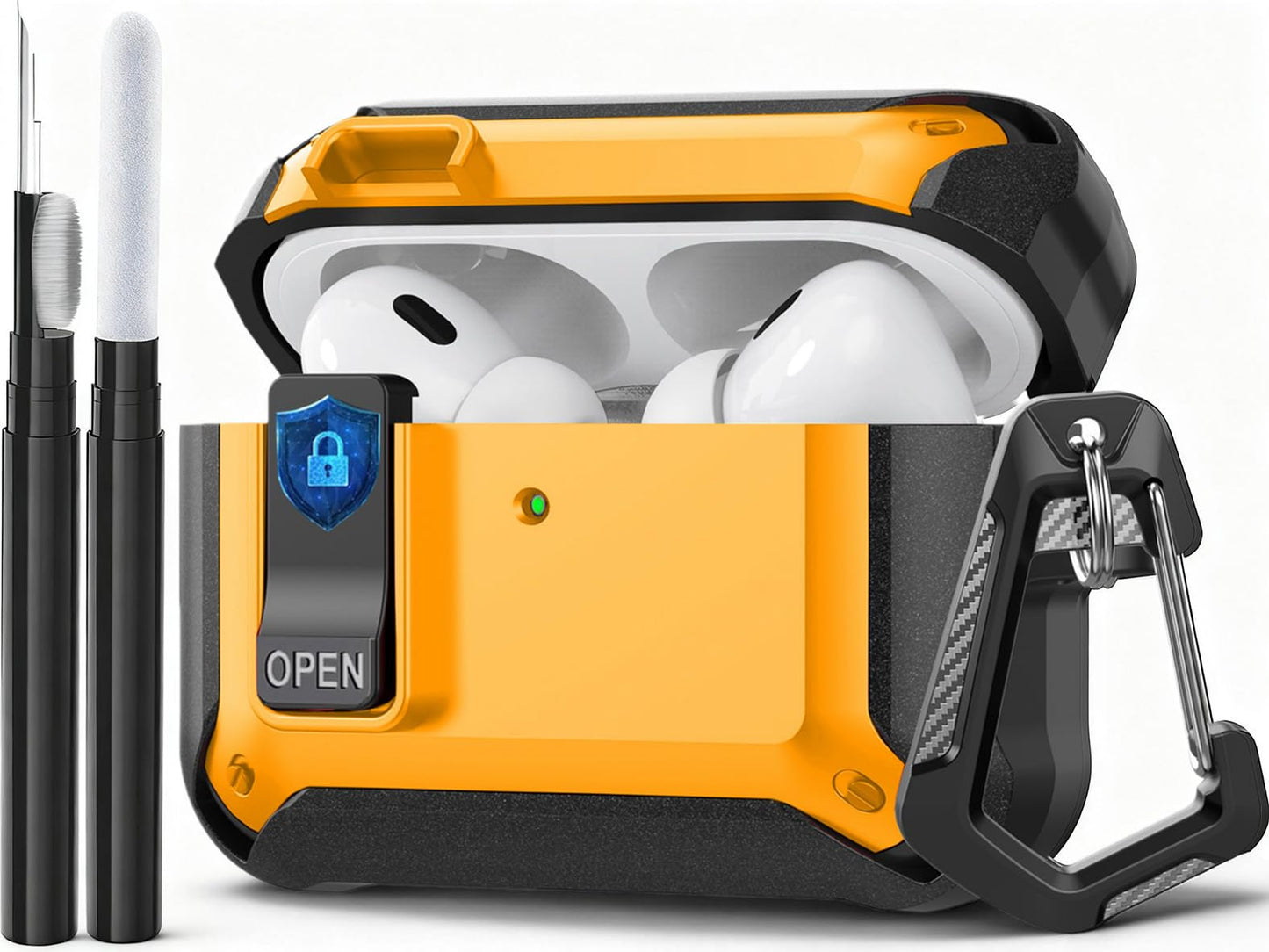 Compatible with AirPods Pro 3 Case Lock 2025, Shockproof AirPods iPod Pro 3rd Generation Protective Case Cover for Men Women with Cleaning Kit&Carabiner Black