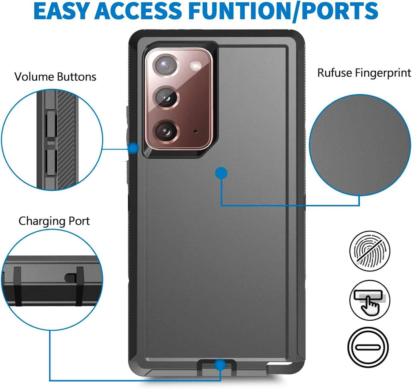 Anloes Case for Samsung Galaxy Note 20 5G, Phone Case Heavy Duty Shockproof Rugged Defender Protective, 3 in 1 Bumper Cover(Without Built-in Screen Protector) (Black)