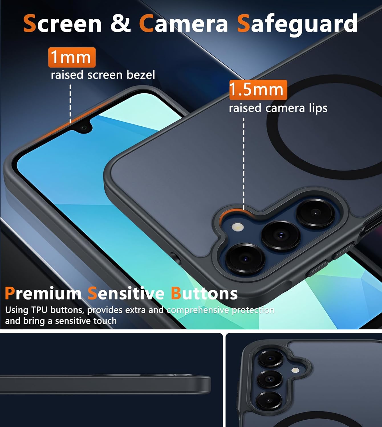 FNTCASE Samsung Galaxy A16-5G Case Cell Phone Cover Black | Magnetic, Matte Textured, Military Grade Drop Protection, Translucent, Slim, Rugged, Durable, Shockproof, Protective Bumper, 6.7 inches
