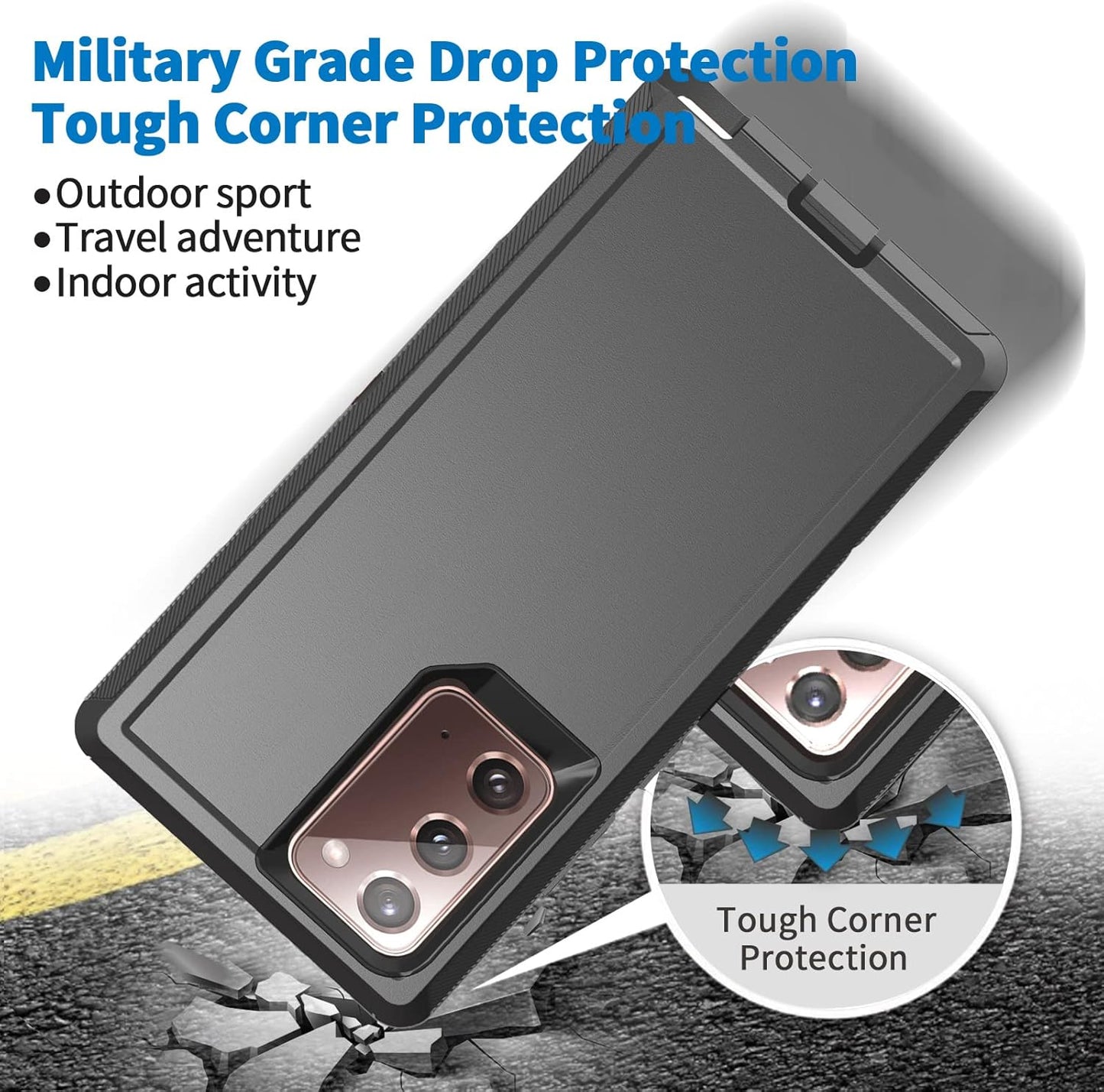Anloes Case for Samsung Galaxy Note 20 5G, Phone Case Heavy Duty Shockproof Rugged Defender Protective, 3 in 1 Bumper Cover(Without Built-in Screen Protector) (Black)