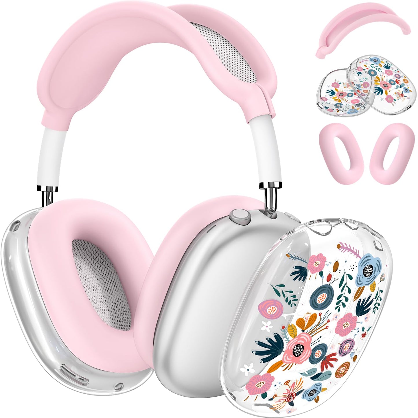 Silicone Cases for AirPods Max Headphones,Clear Flower Soft TPU Ear Cups Cover,Ear Pad Case Cover,Headband Cover for AirPod Max,Transparent Case for Apple AirPods Max USB-C(2024) for Women,Purple