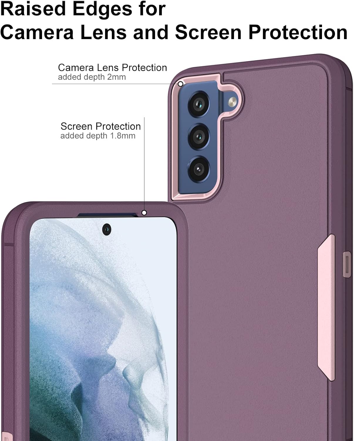 Dahkoiz for Samsung Galaxy S21 FE 5G Case, and Glass Screen Protector, Dust Proof Port Cover, Full Body Protection Durable Rubber Cover Phone Case, Purple