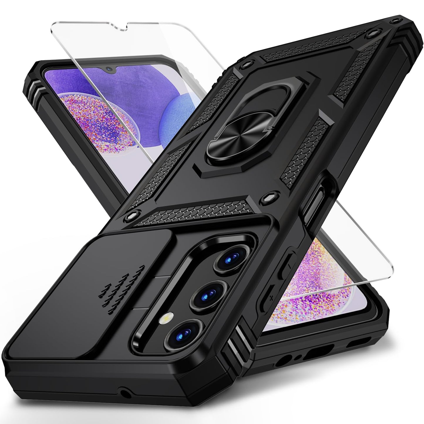 for Samsung Galaxy A13 5G Case, Galaxy A13 5G Phone Case,Slide Camera Cover HD Screen Protector Military Grade Magnetic Ring Holder Shockproof Kickstand Protective Case, Navy Blue