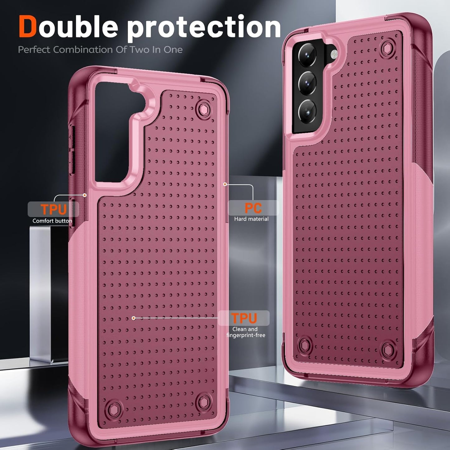 Designed for Samsung Galaxy S21 Plus Case S21+ Case Gift Militay Grade Drop Protective Rugged Heavy Duty Cover Shockproof Case for Galaxy S21 Plus Phone Case for women men boy girl (Pink+Rose Red)