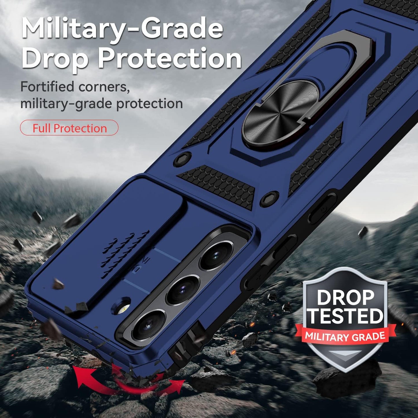 Military Grade Case for Galaxy S22 Plus with Kickstand & Slide Camera Cover Protection - Shockproof Case for Samsung Galaxy S22 Plus (Blue)