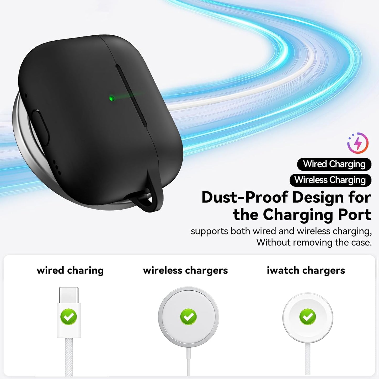 for AirPods Pro 3 Case (2025),Soft Silicone Protective Cover Compatible with Apple AirPods Pro 3rd Generation Case with Cleaning Kit for Women Men,Air pods Pro Accessories with Keychain,Black