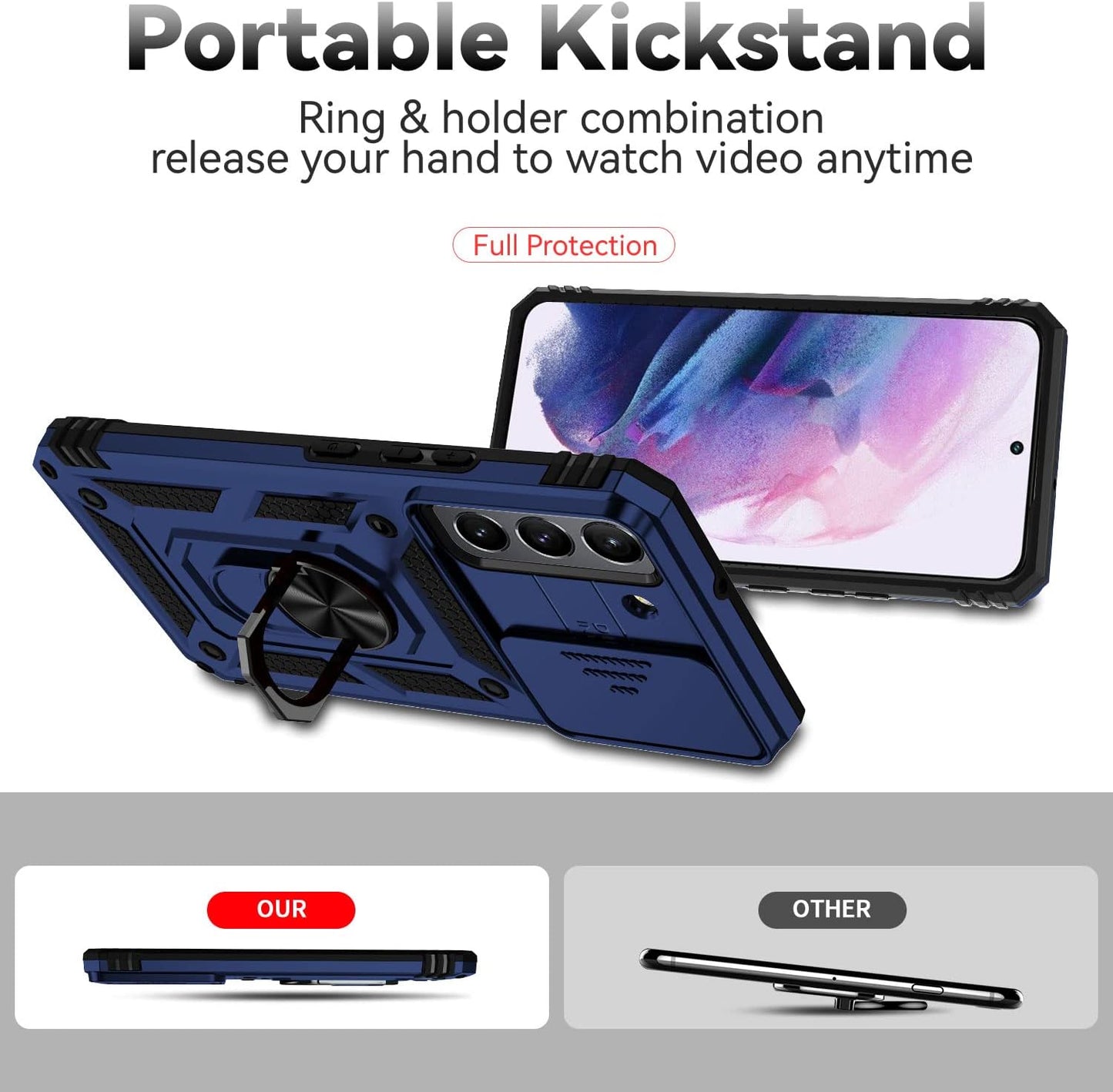 Military Grade Case for Galaxy S22 Plus with Kickstand & Slide Camera Cover Protection - Shockproof Case for Samsung Galaxy S22 Plus (Blue)