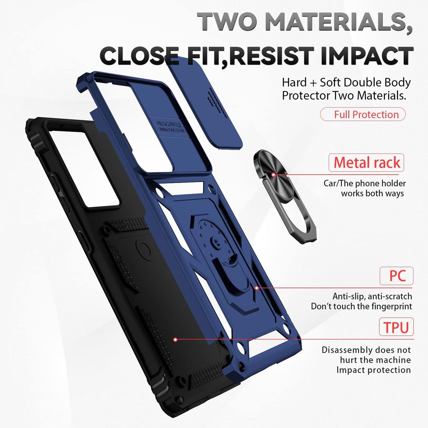 Case for Samsung Galaxy S21 Ultra 5G Protective Phone Case Navy Blue | with Camera Lens Cover, HD Screen Protector, Military-Grade Drop Tested, Magnetic Ring Holder, Kickstand