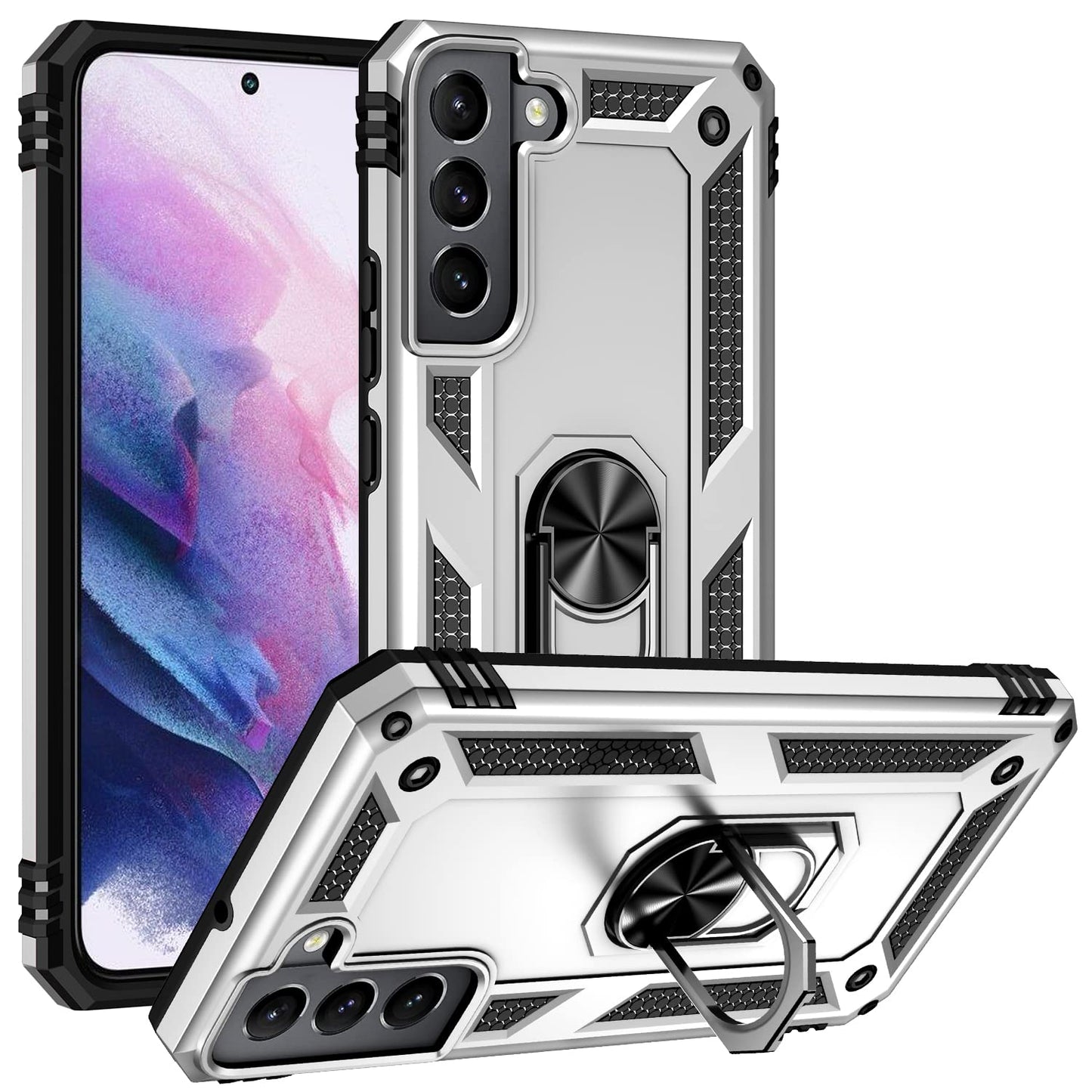 Military Grade Drop Impact for Samsung Galaxy S22 Plus Case 360 Metal Rotating Ring Kickstand Holder Armor Heavy Duty Shockproof Case for Galaxy S22+ Plus Phone Case (Red)