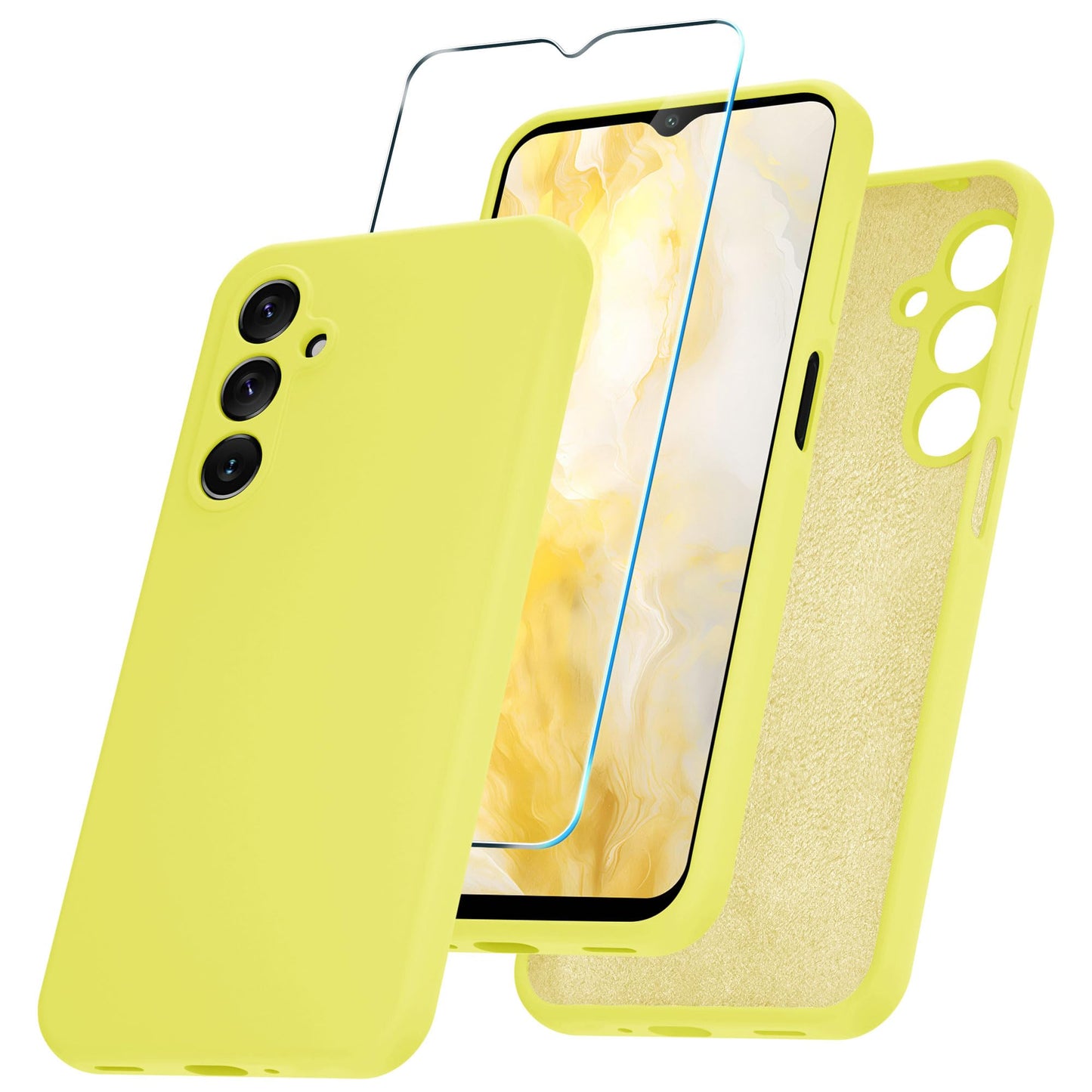 for Samsung Galaxy A15 5G Case, Silicone Phone Case with 1 Screen Protector, Soft Anti-Scratch Microfiber Lining, Full Body Shockproof Slim Cover, Lavender Purple