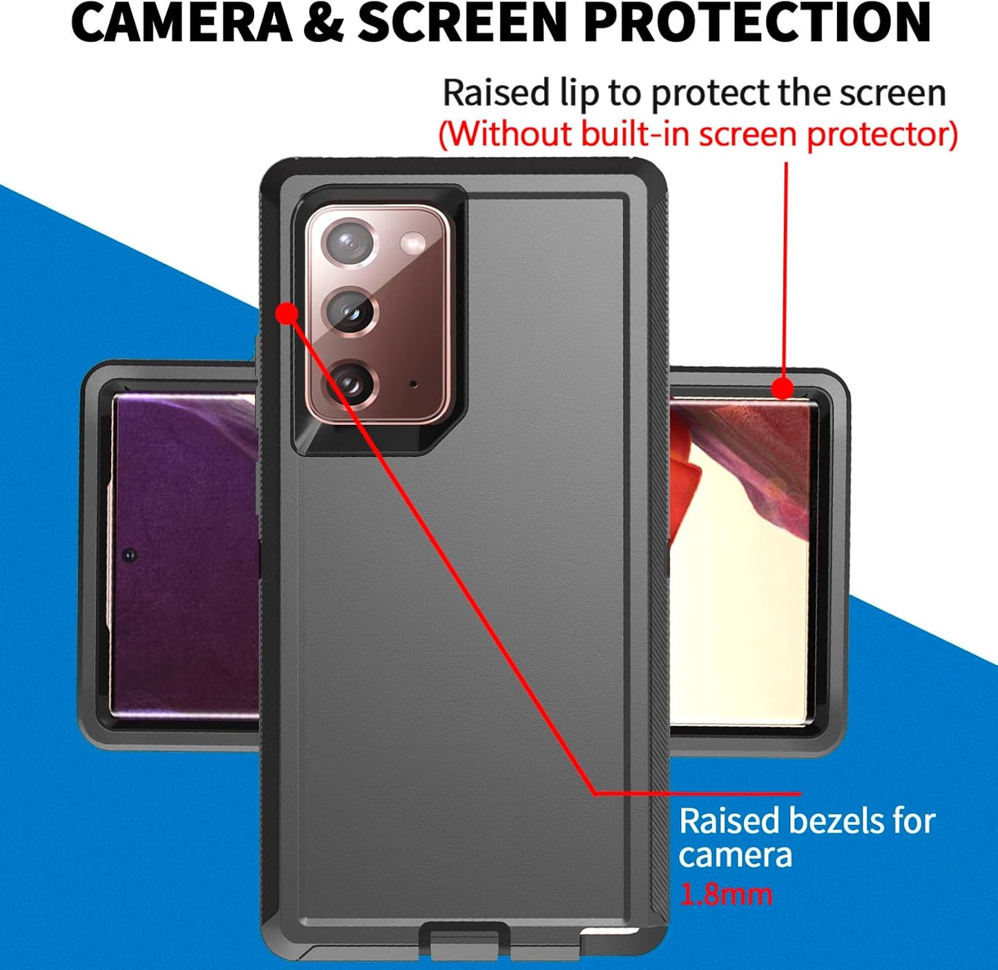 Anloes Case for Samsung Galaxy Note 20 5G, Phone Case Heavy Duty Shockproof Rugged Defender Protective, 3 in 1 Bumper Cover(Without Built-in Screen Protector) (Black)