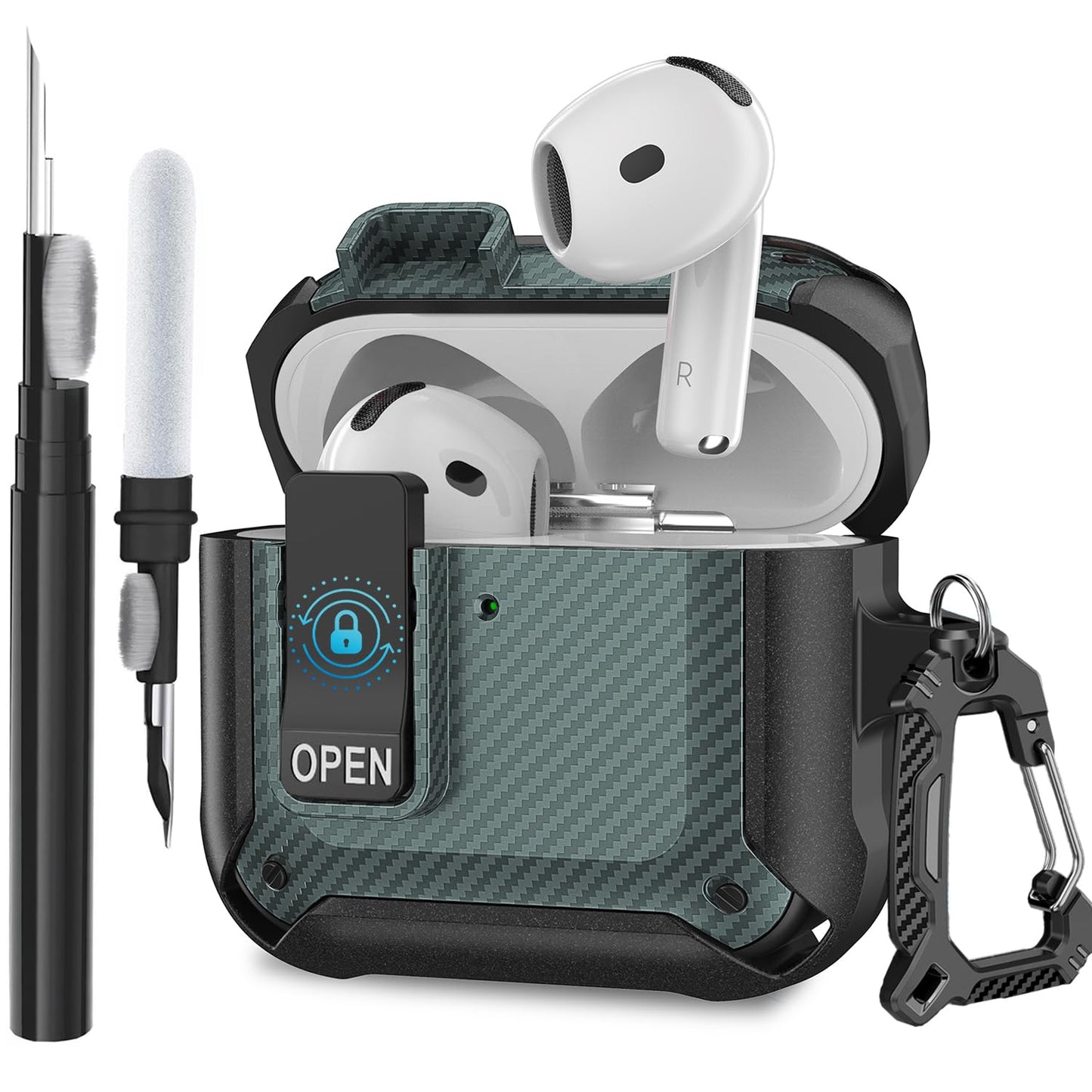 Compatible with AirPods Pro 3 Case Lock 2025, Shockproof AirPods iPod Pro 3rd Generation Protective Case Cover for Men Women with Cleaning Kit&Carabiner Black
