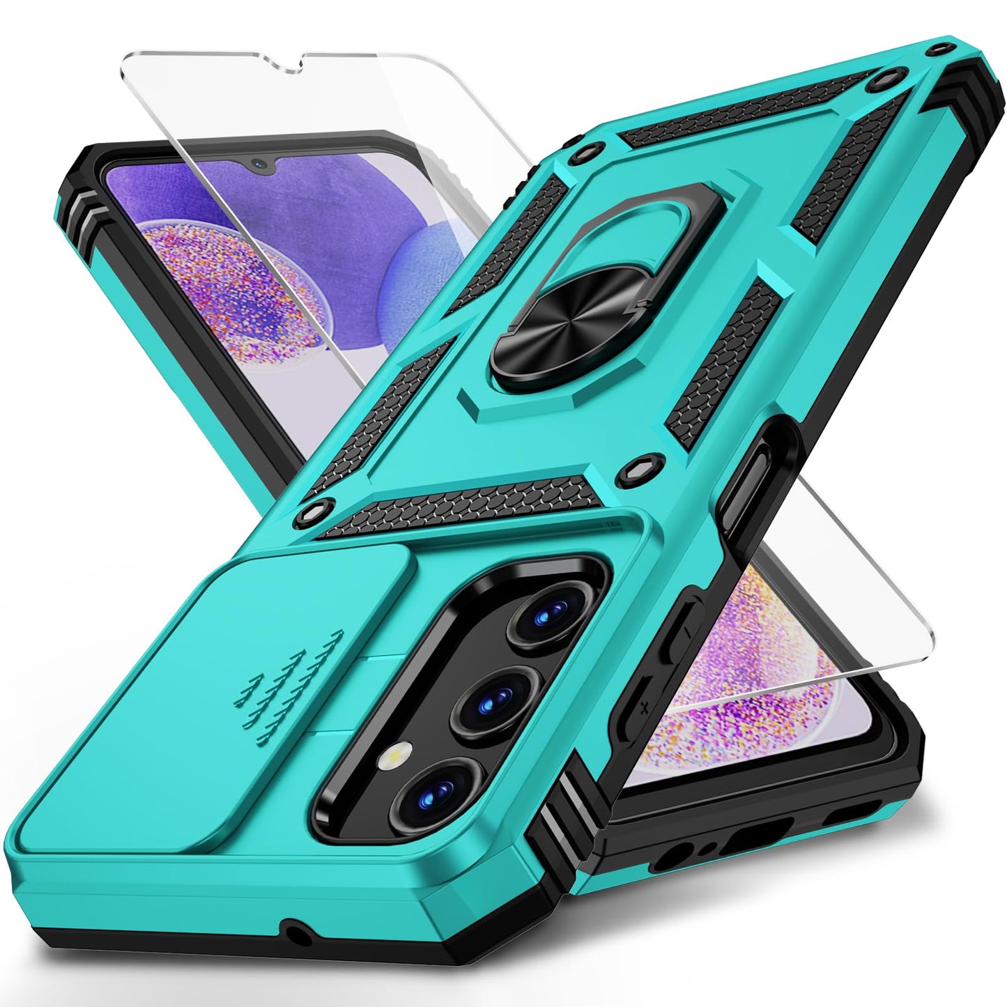 for Samsung Galaxy A13 5G Case, Galaxy A13 5G Phone Case,Slide Camera Cover HD Screen Protector Military Grade Magnetic Ring Holder Shockproof Kickstand Protective Case, Navy Blue