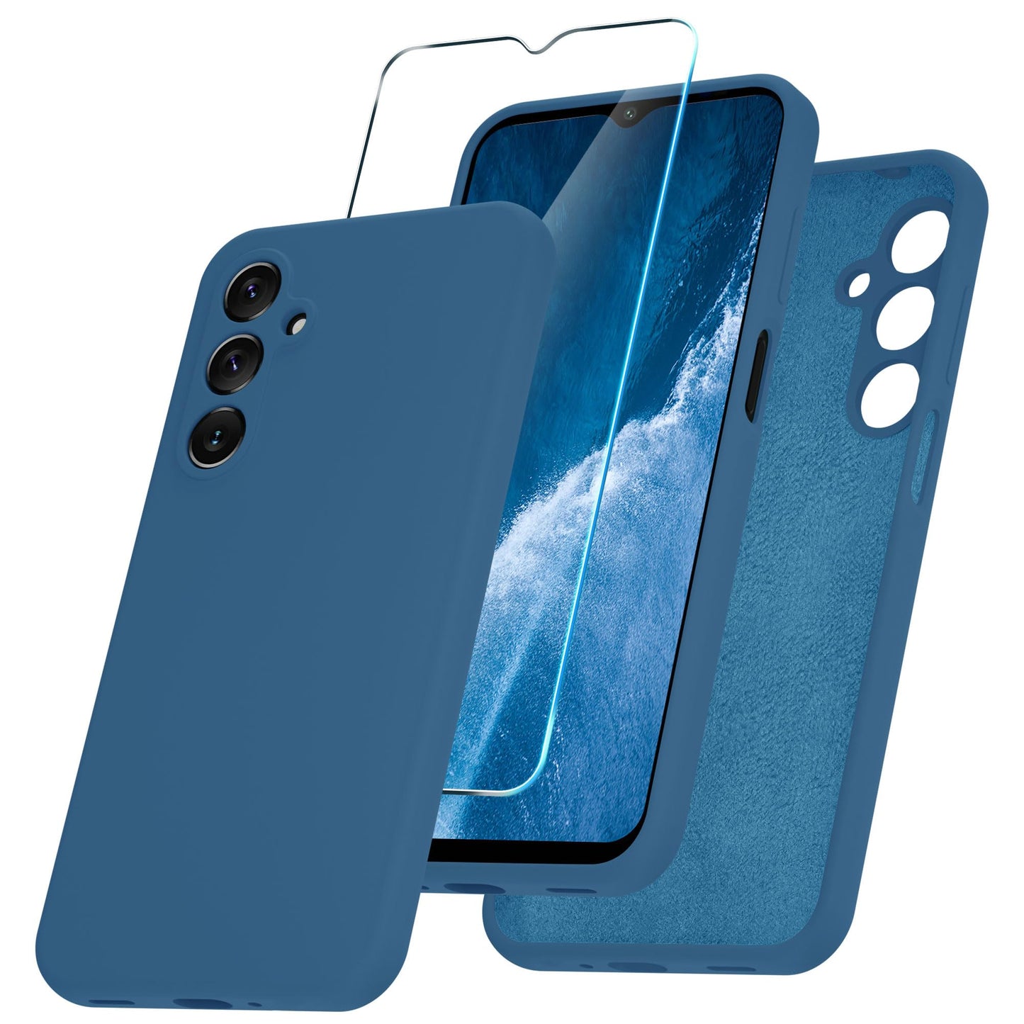 for Samsung Galaxy A15 5G Case, Silicone Phone Case with 1 Screen Protector, Soft Anti-Scratch Microfiber Lining, Full Body Shockproof Slim Cover, Lavender Purple