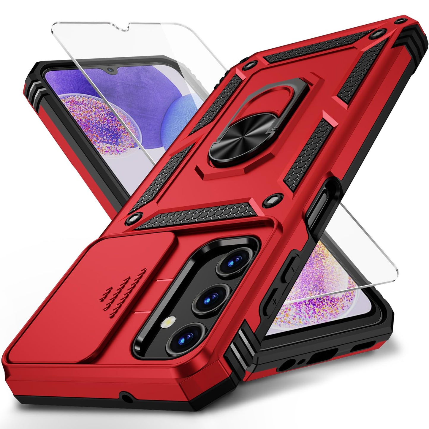 for Samsung Galaxy A13 5G Case, Galaxy A13 5G Phone Case,Slide Camera Cover HD Screen Protector Military Grade Magnetic Ring Holder Shockproof Kickstand Protective Case, Navy Blue