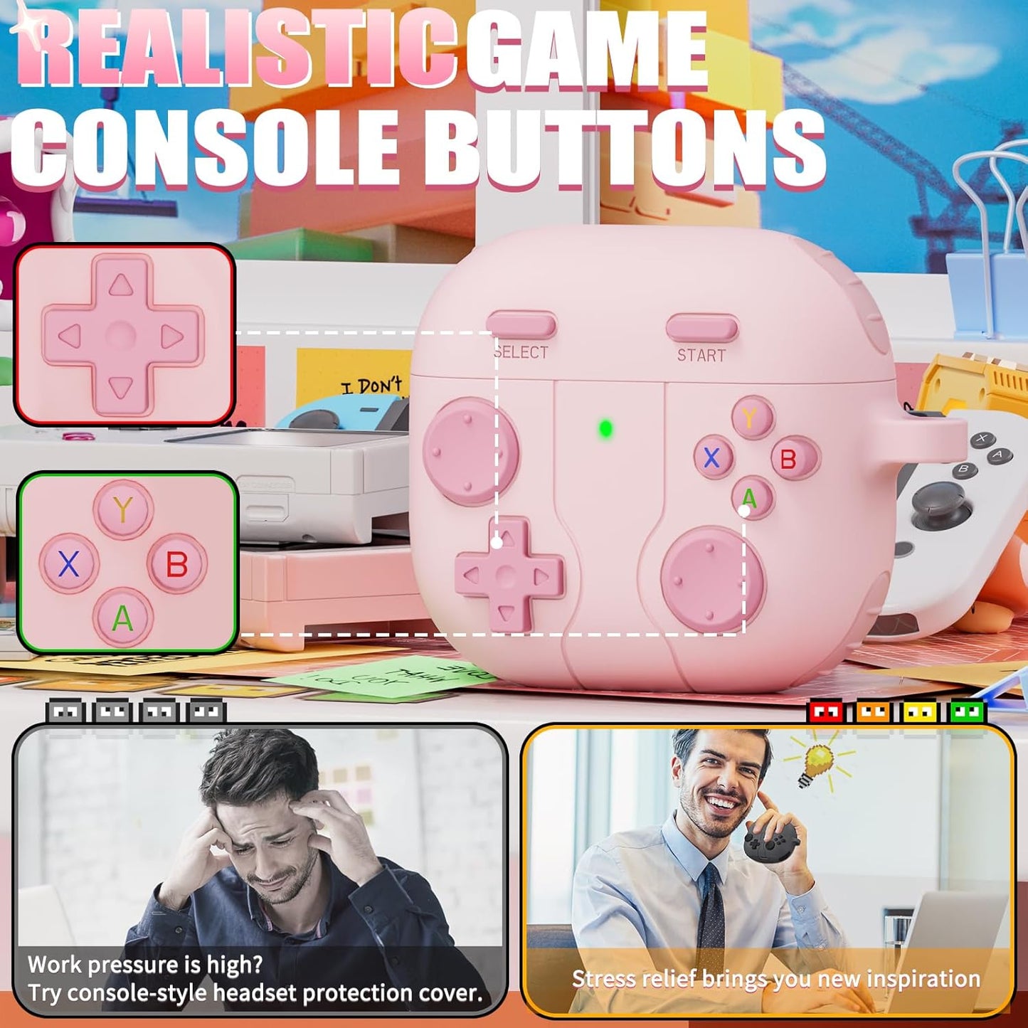 Classic Game Case for Apple Airpod 4, Silicone Funny Airpod Case 4Th Generation for Women Girls, Compatible with Airpods 4 Cover with Cleaning Kit, Air Pod 4 Case with Keychain, Pink