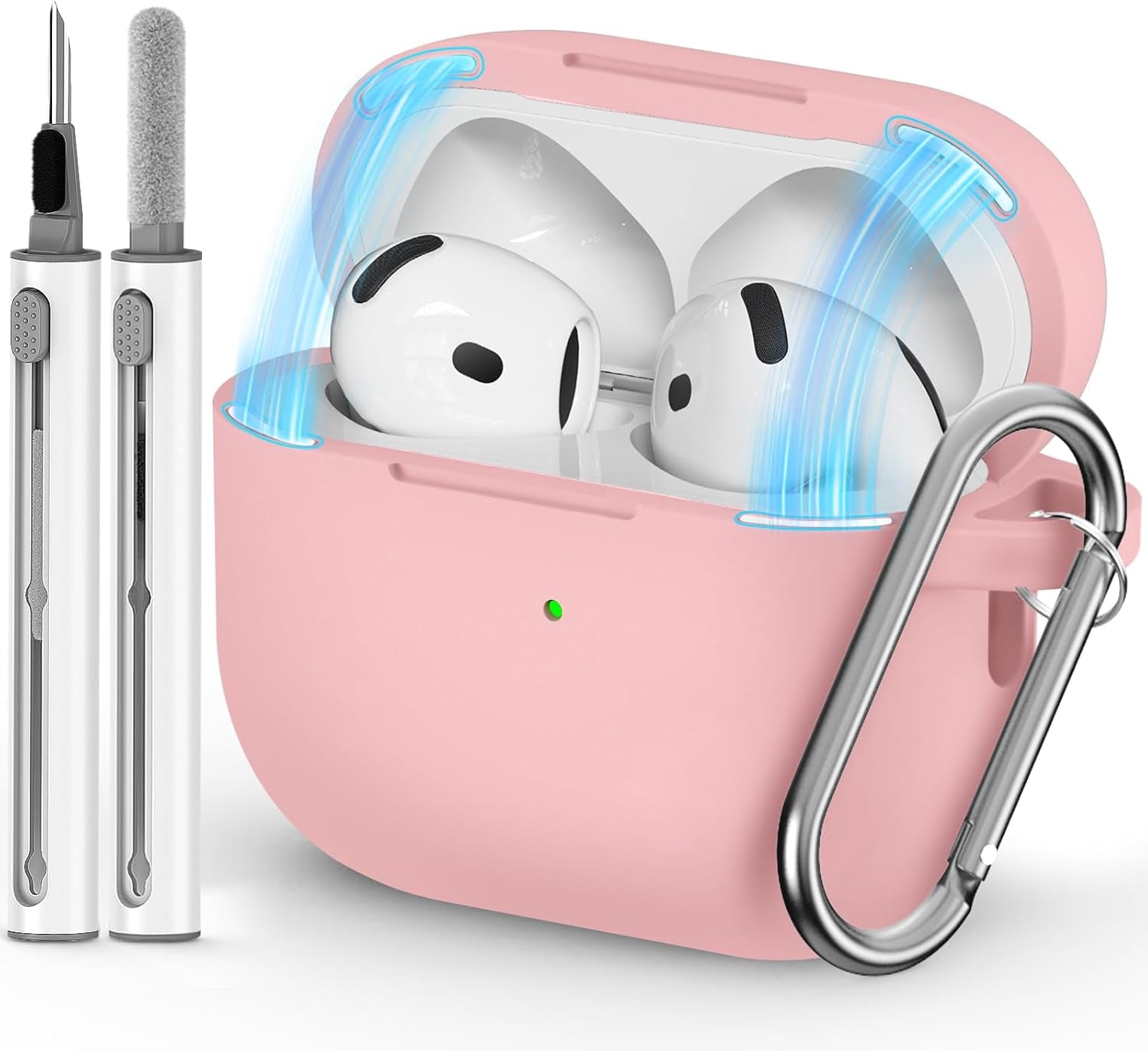 For Airpods 4 Case 2024 with Magnetic Lid Lock,Soft Silicone Protective Cover for Apple Airpods 4Th Generation Cases with Cleaner Kit,Airpod 4 Case Cover with Keychain for Women Men-Pink