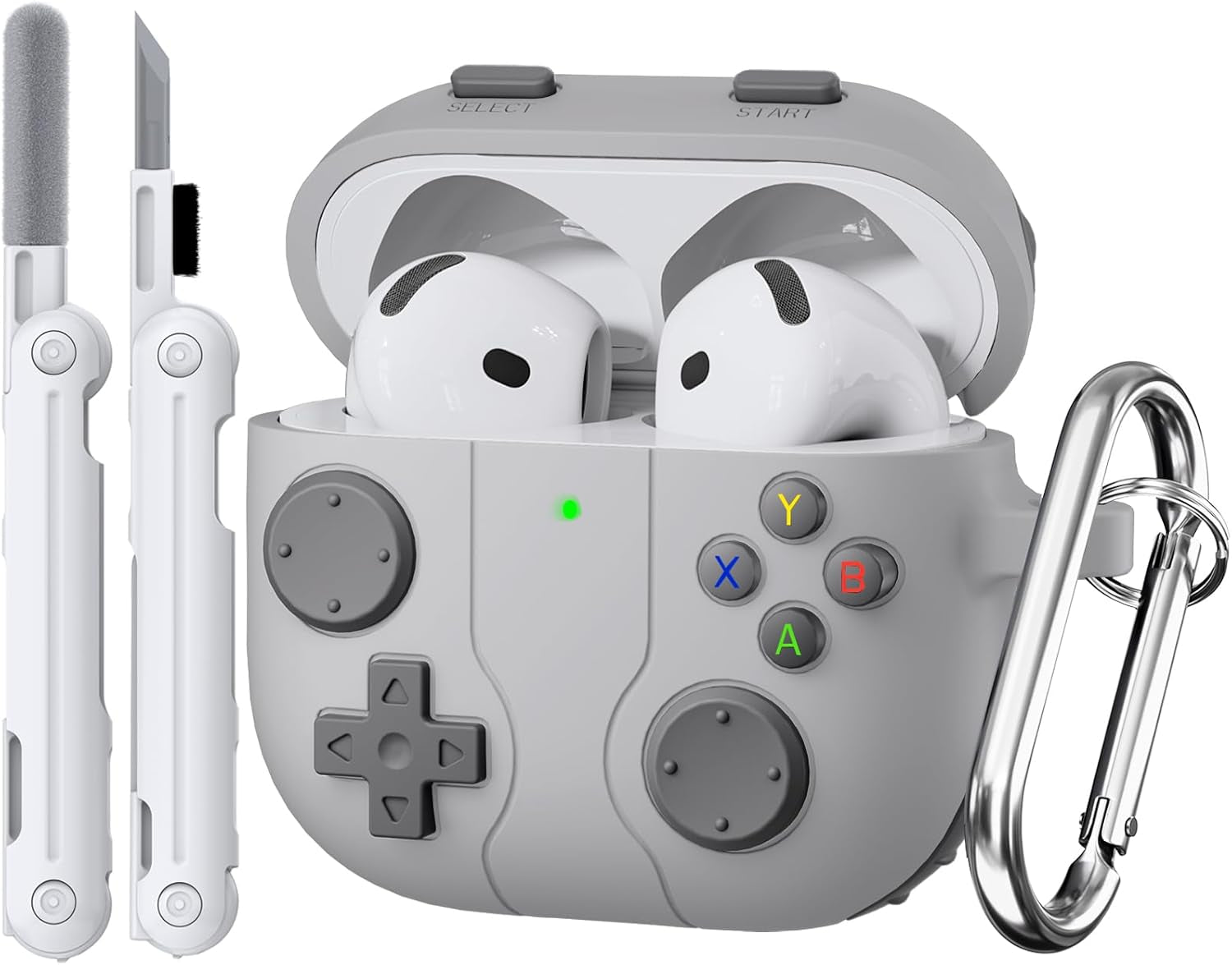 Classic Game Case for Apple Airpod 4, Silicone Funny Airpod Case 4Th Generation for Men Boys, Compatible with Airpods 4 Cover with Cleaning Kit, Air Pod 4 Case with Keychain, Rock Gray