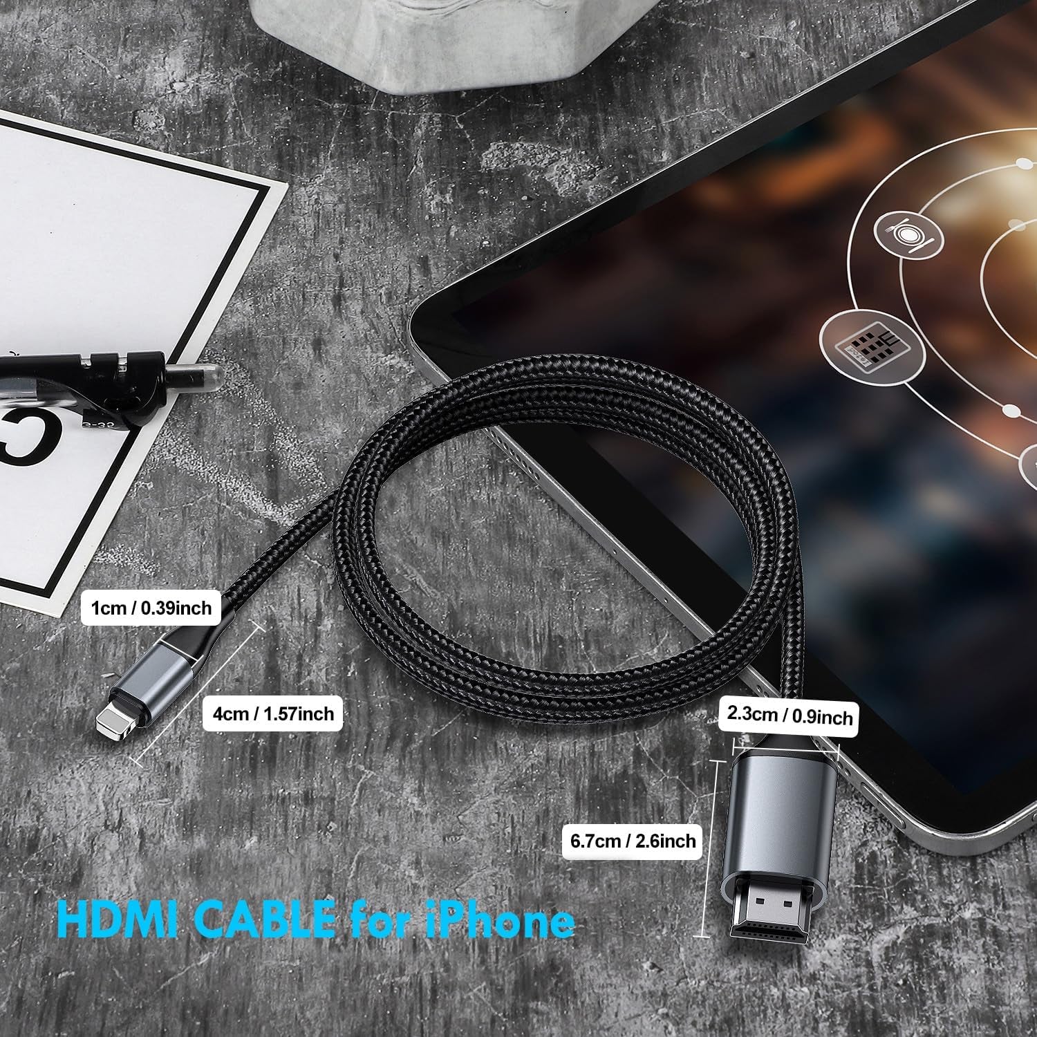 Lightning to HDMI Adapter • HDMI Cable for Iphone to TV • Compatible with Iphone14, 13, 12 & Youtube to TV Output • 1080P HD• Sync Video and Sound • 6.6FT (Not Support Iphone 16/15/ Netflix)