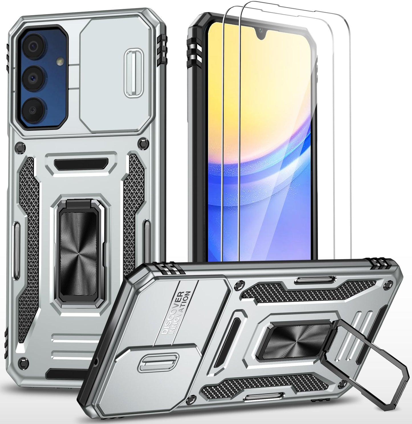 Ezanmull Phone Case for Samsung Galaxy A15 5G Black | 15 FT Military Grade Drop Protection, Glass Screen Protector, Camera Lens Protector, Non-Slip, Shockproof Case