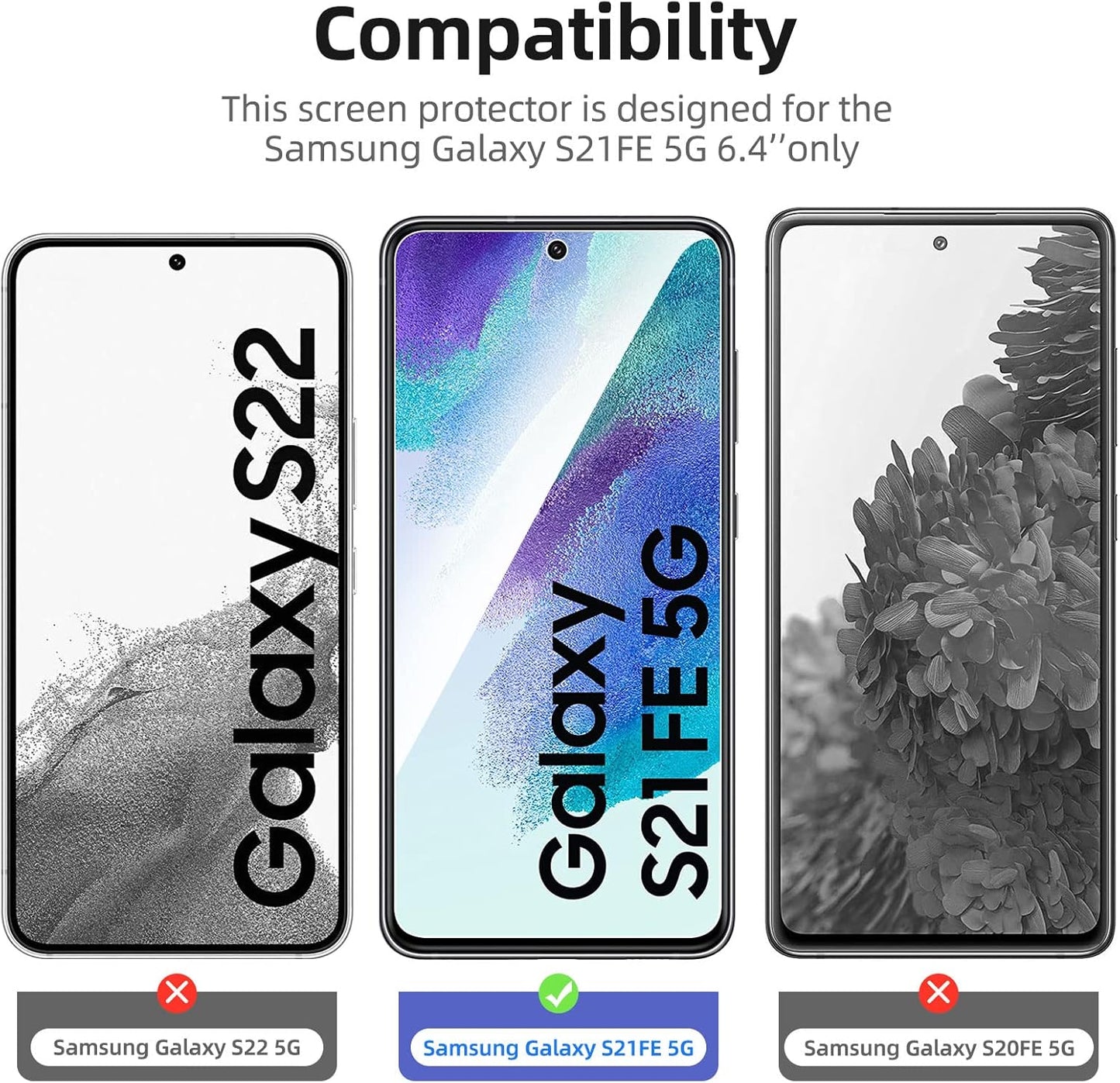 NEW'C 3 Pack Designed for Samsung Galaxy S21 FE 5G Screen Protector Tempered Glass, Case Friendly Anti Scratch Bubble Free Ultra Resistant