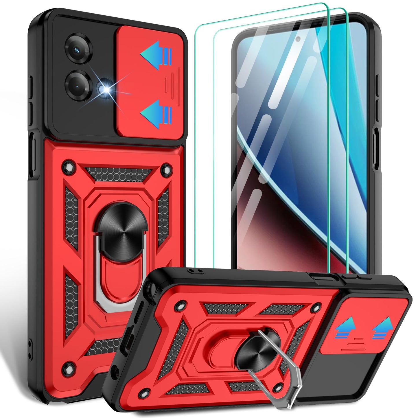 Gritup for Moto G Stylus 5G-2023 Case with Slide Camera Cover | 2-Pack HD Screen Protectors | 360° Rotating Metal Kickstand | MIL-Grade Shockproof Protection,Black