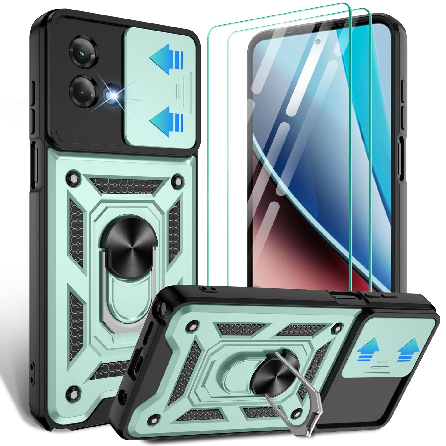 Gritup for Moto G Stylus 5G-2023 Case with Slide Camera Cover | 2-Pack HD Screen Protectors | 360° Rotating Metal Kickstand | MIL-Grade Shockproof Protection,Black