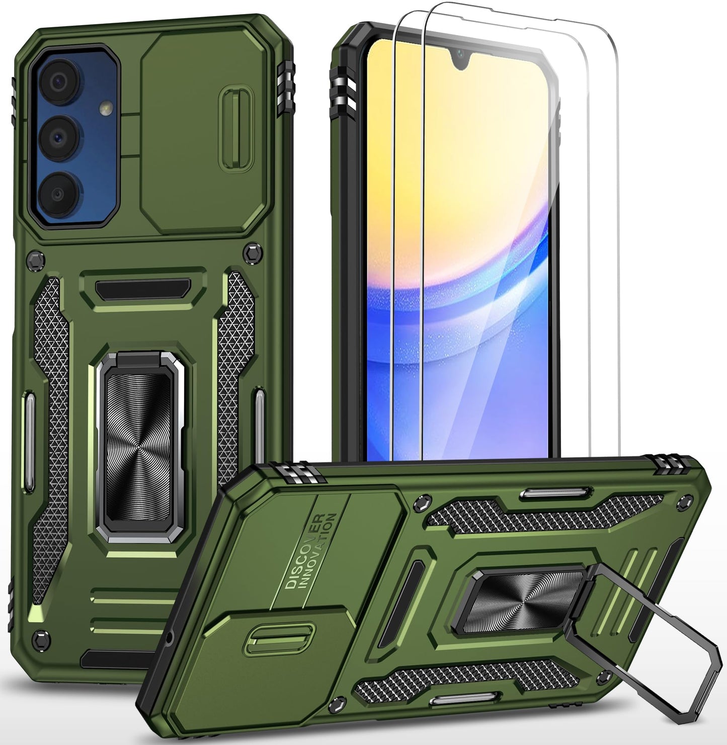 Ezanmull Phone Case for Samsung Galaxy A15 5G Black | 15 FT Military Grade Drop Protection, Glass Screen Protector, Camera Lens Protector, Non-Slip, Shockproof Case