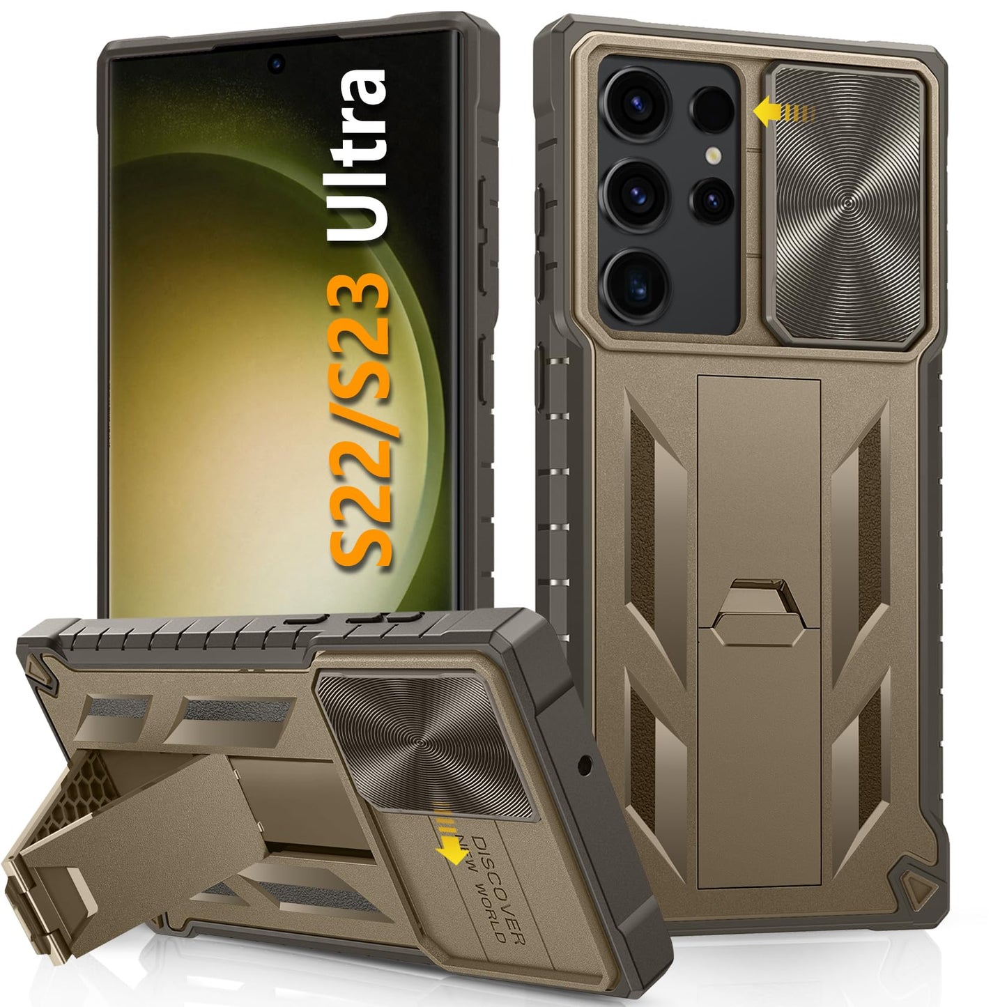Case for Samsung Galaxy S22 Ultra 5G: Military Grade Drop Proof Rugged Protective Phone Cover with Built-in Kickstand & Slide |Shockproof Bumper Protection Textured Matte 6.8 Inch-Black