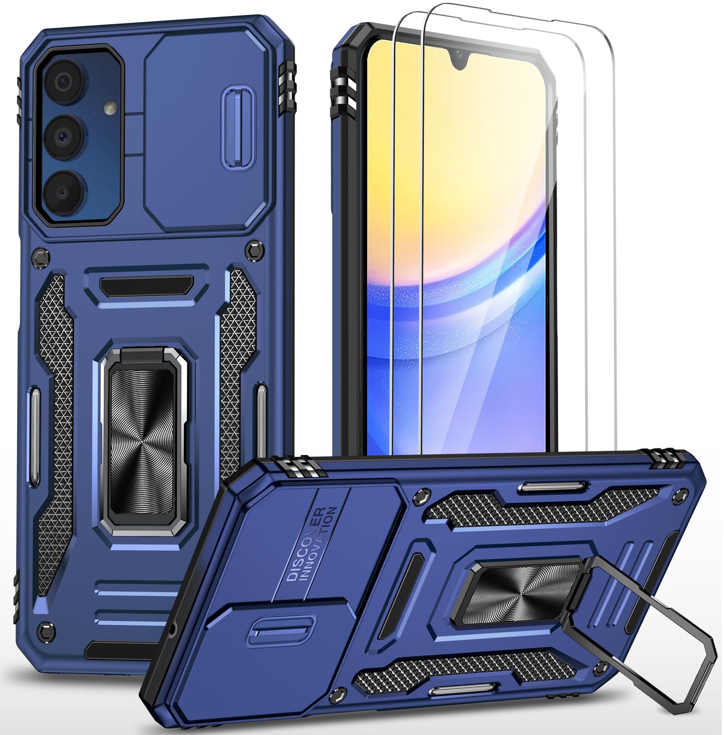 Ezanmull Phone Case for Samsung Galaxy A15 5G Black | 15 FT Military Grade Drop Protection, Glass Screen Protector, Camera Lens Protector, Non-Slip, Shockproof Case