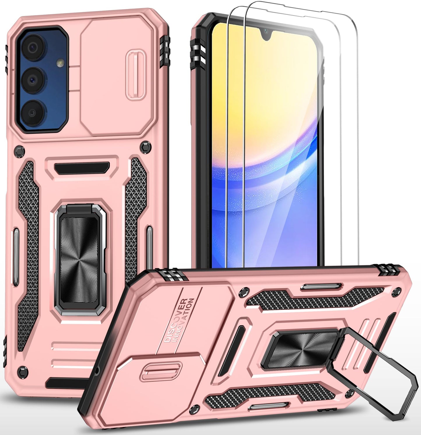 Ezanmull Phone Case for Samsung Galaxy A15 5G Black | 15 FT Military Grade Drop Protection, Glass Screen Protector, Camera Lens Protector, Non-Slip, Shockproof Case