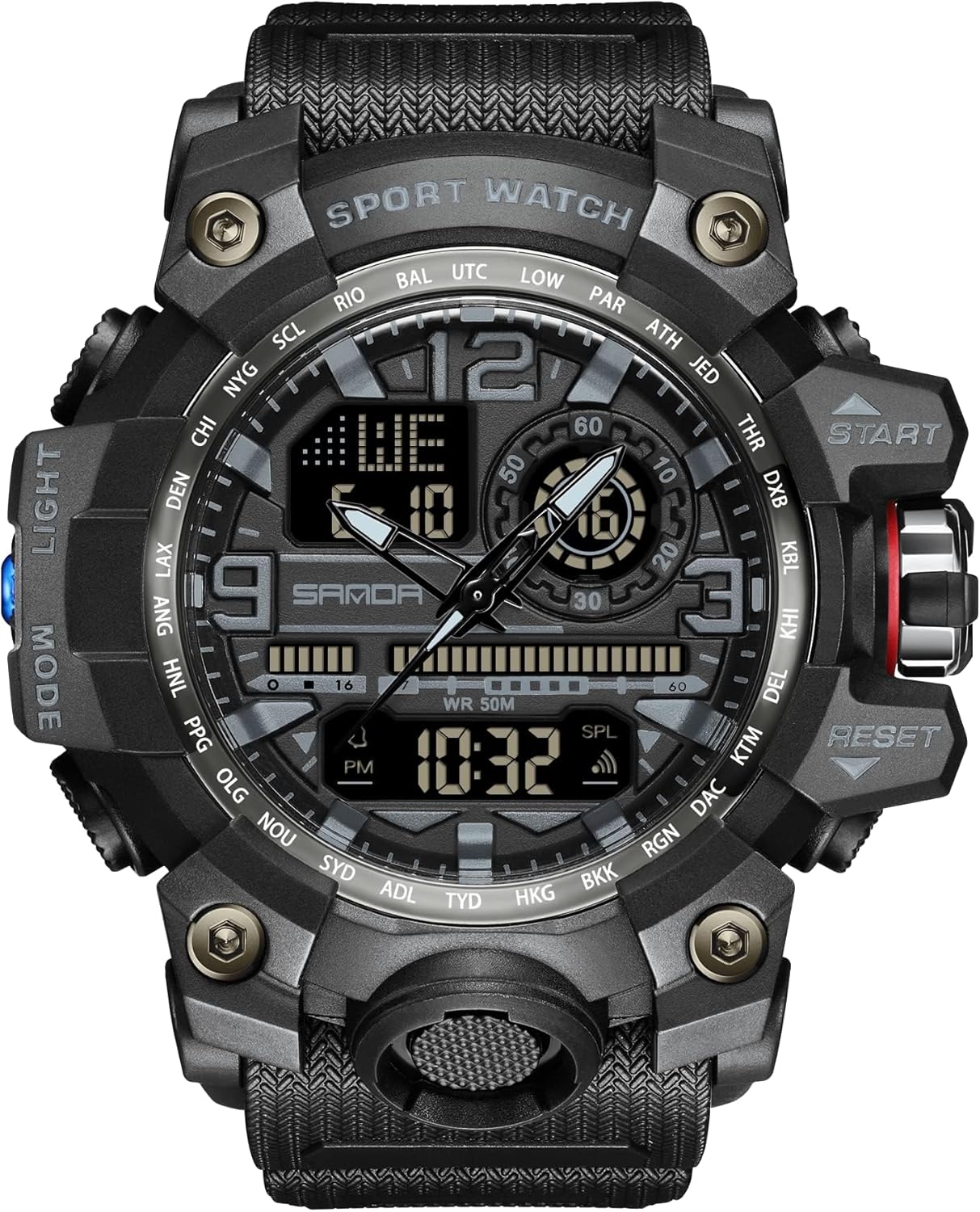 KXAITO Men's Watches Sports Outdoor Waterproof Military Watch Date Multi Function Tactics LED Face Alarm Stopwatch for Men 3133