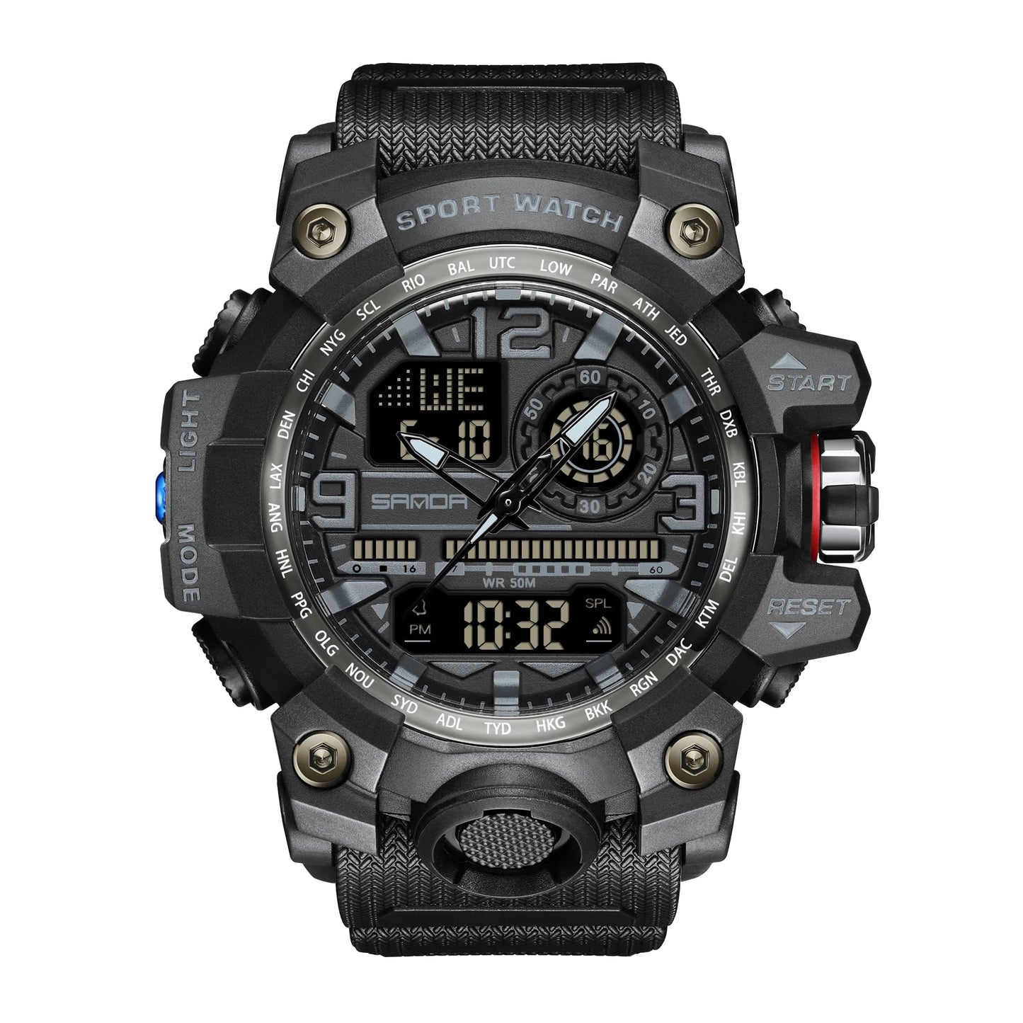 KXAITO Men's Watches Sports Outdoor Waterproof Military Watch Date Multi Function Tactics LED Face Alarm Stopwatch for Men 3133