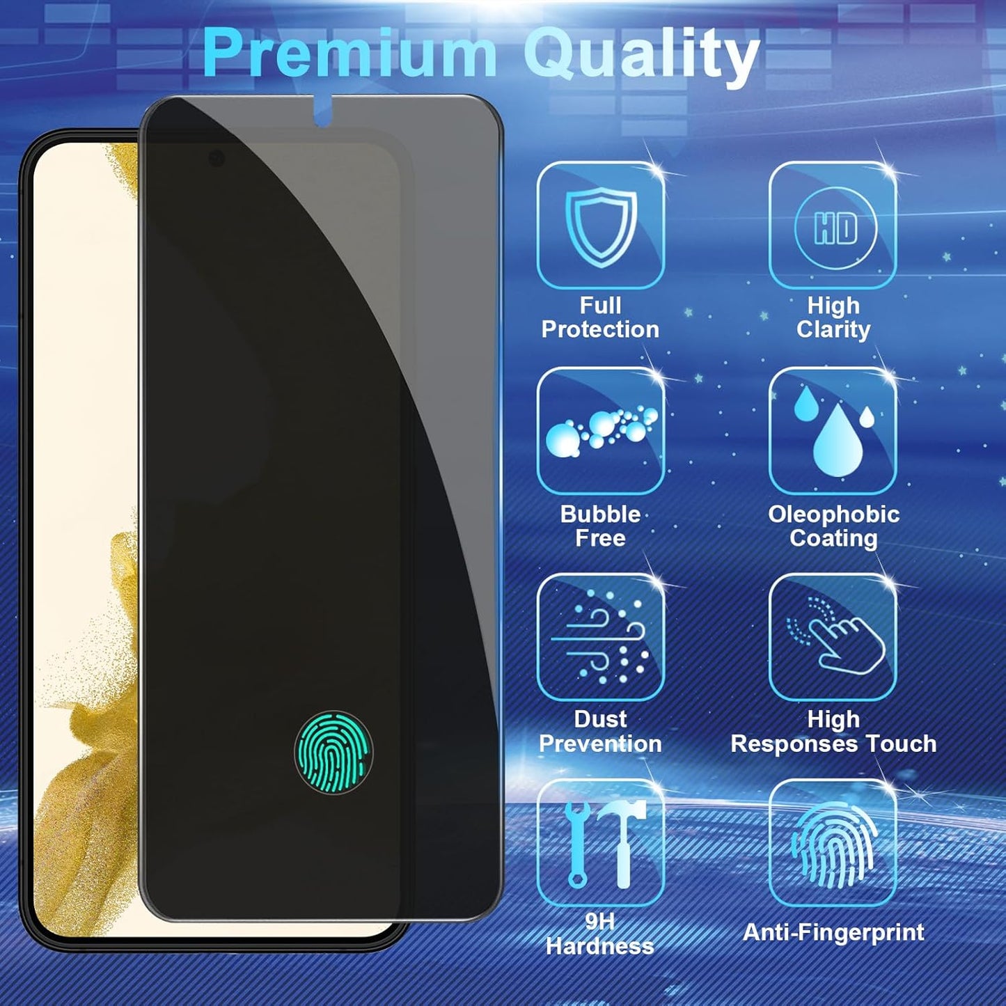 2+2 Pack Privacy Screen Protector Compatible with Galaxy S22 5G, 2 Tempered Glass with 2 Camera Lens Protectors - HD Clear - Bubble-Free - Anti-Spy - Scratch Resistant