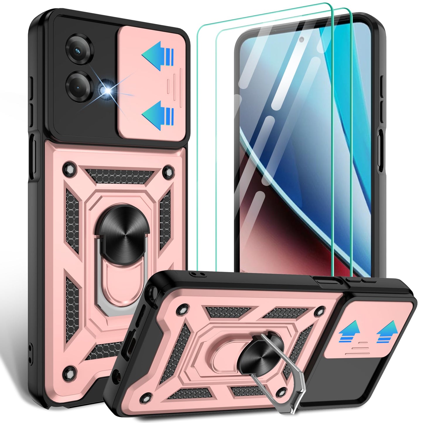 Gritup for Moto G Stylus 5G-2023 Case with Slide Camera Cover | 2-Pack HD Screen Protectors | 360° Rotating Metal Kickstand | MIL-Grade Shockproof Protection,Black
