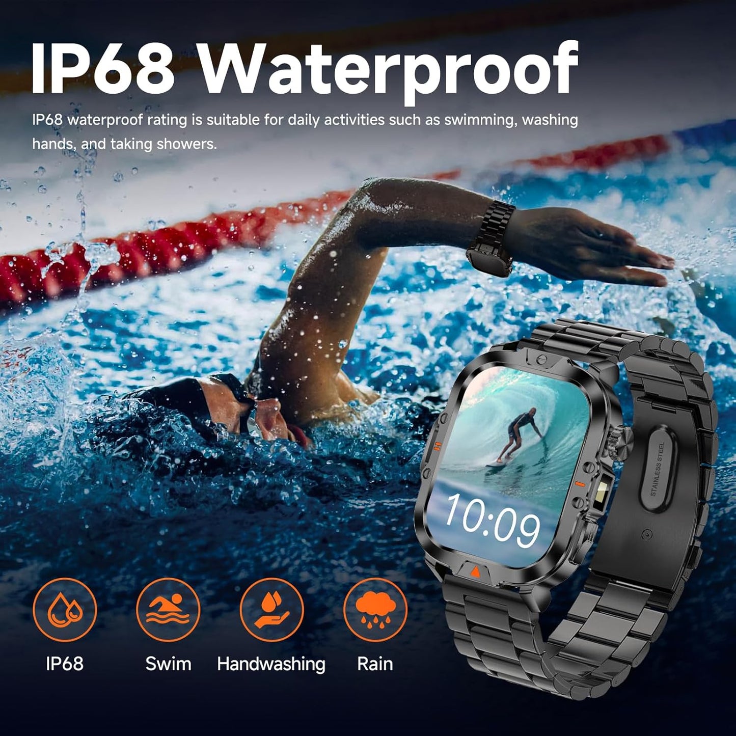 Smart Watch for Men Military Answer/Make Call 2.01″ Display 170+ Sports Modes Fitness Smart Watch IP68 Waterproof 30 Days Standby Smartwatch for Android iOS Black (2 Straps)