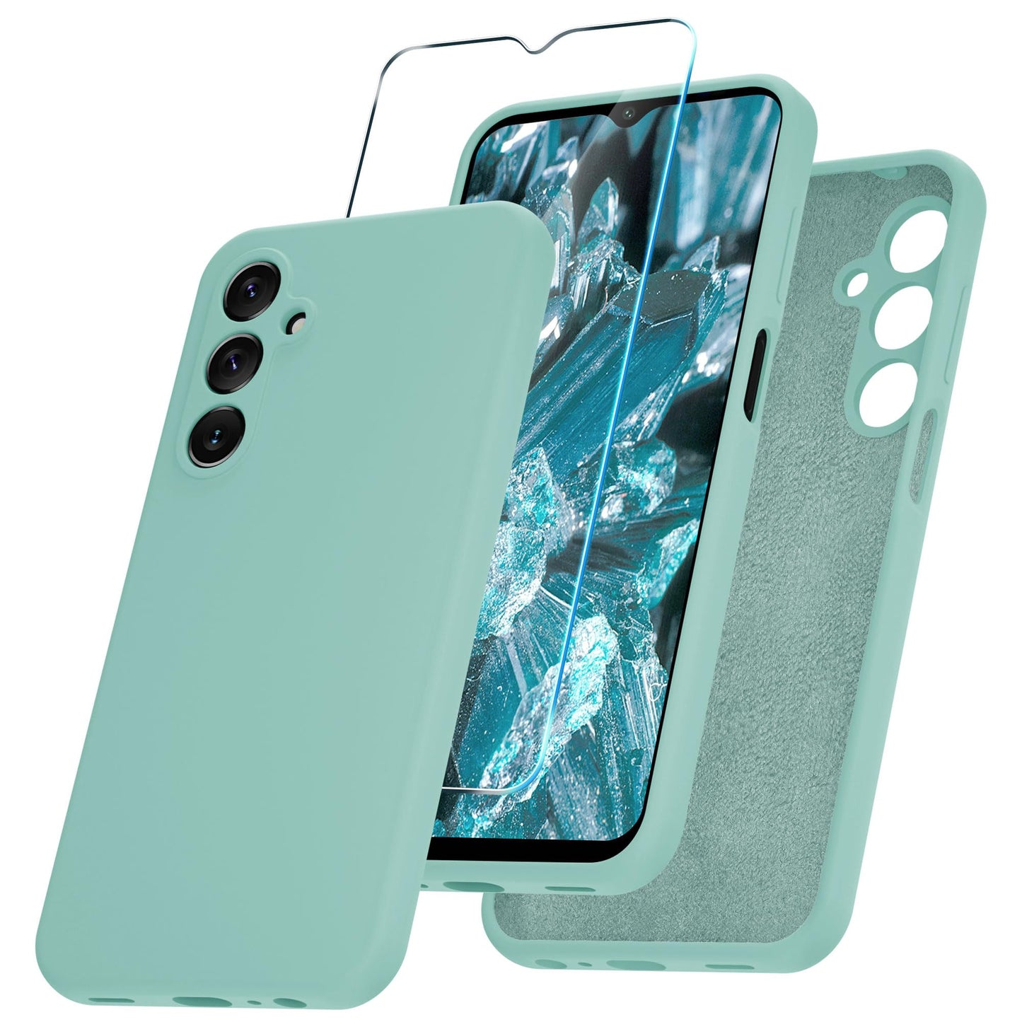 for Samsung Galaxy A15 5G Case, Silicone Phone Case with 1 Screen Protector, Soft Anti-Scratch Microfiber Lining, Full Body Shockproof Slim Cover, Lavender Purple