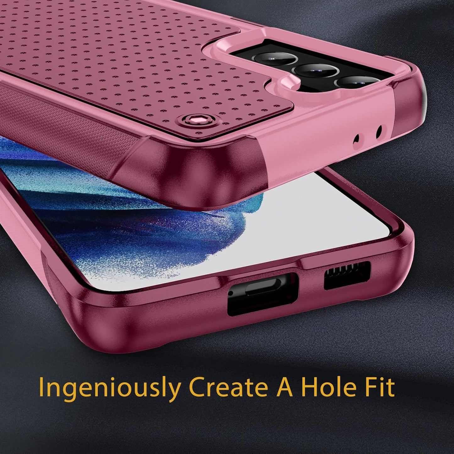 Designed for Samsung Galaxy S21 Plus Case S21+ Case Gift Militay Grade Drop Protective Rugged Heavy Duty Cover Shockproof Case for Galaxy S21 Plus Phone Case for women men boy girl (Pink+Rose Red)