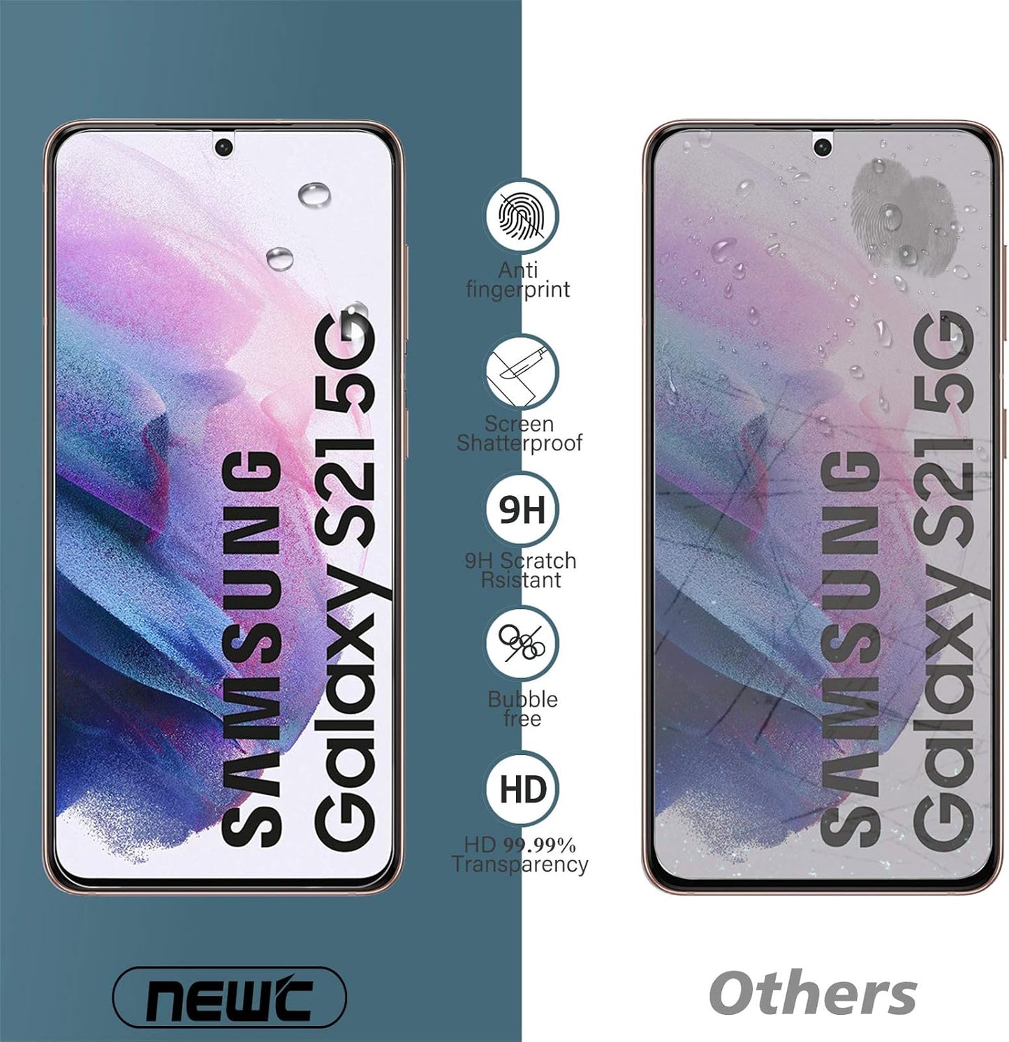 NEW'C 3 Pack Designed for Samsung Galaxy S21 5G (6.2), Screen Protector Tempered Glass, Scratch-Proof, Bubble-Free, Ultra Resistant (0.26 mm HD Ultra Transparent) 9H Hardness Glass