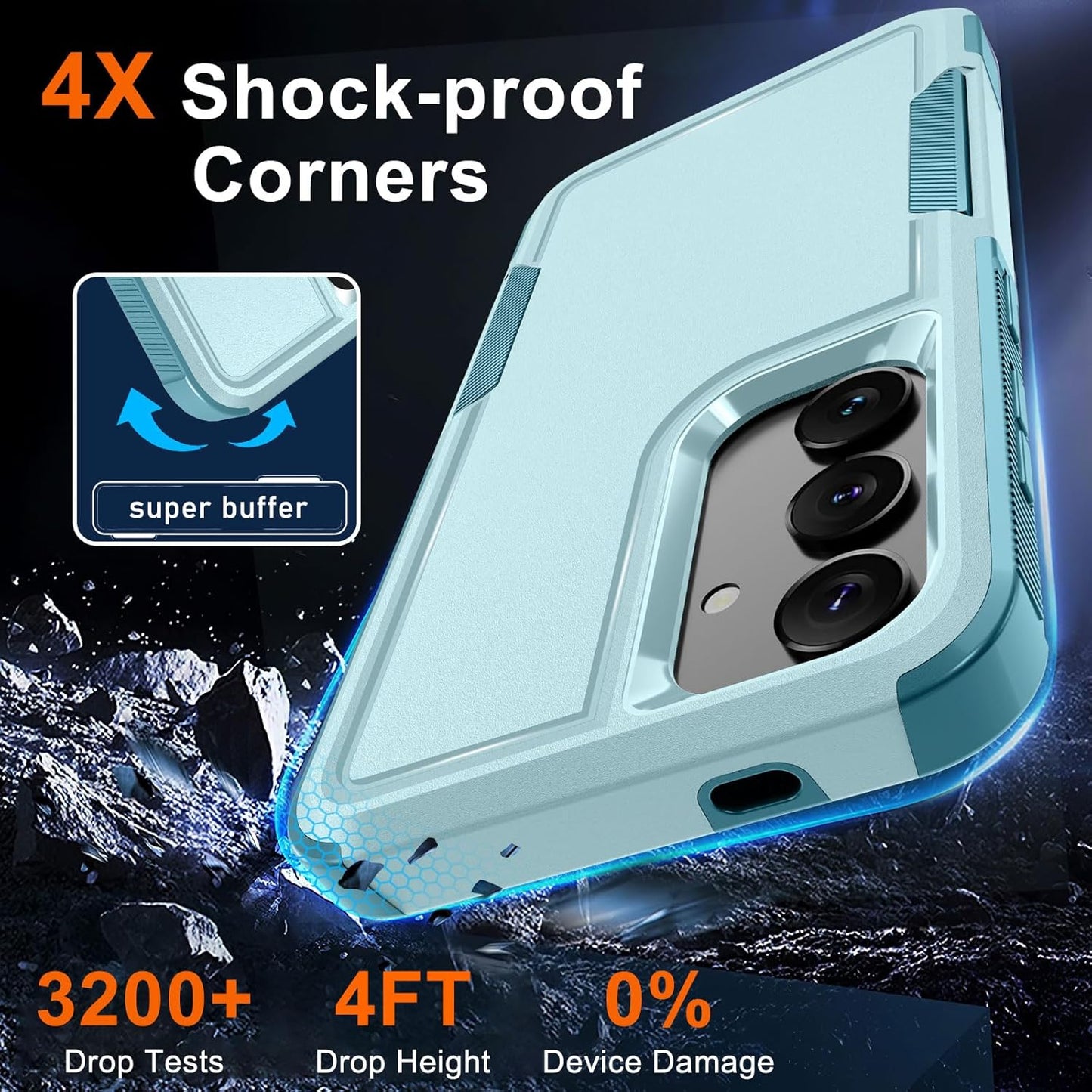RMOCR Case for Samsung Galaxy S24 FE, Full Body Heavy Duty Rugged Shockproof Protective Phone Cover with Lanyard Strap, Tempered Glass Screen Protector and Camera Lens Cover, Mint Green