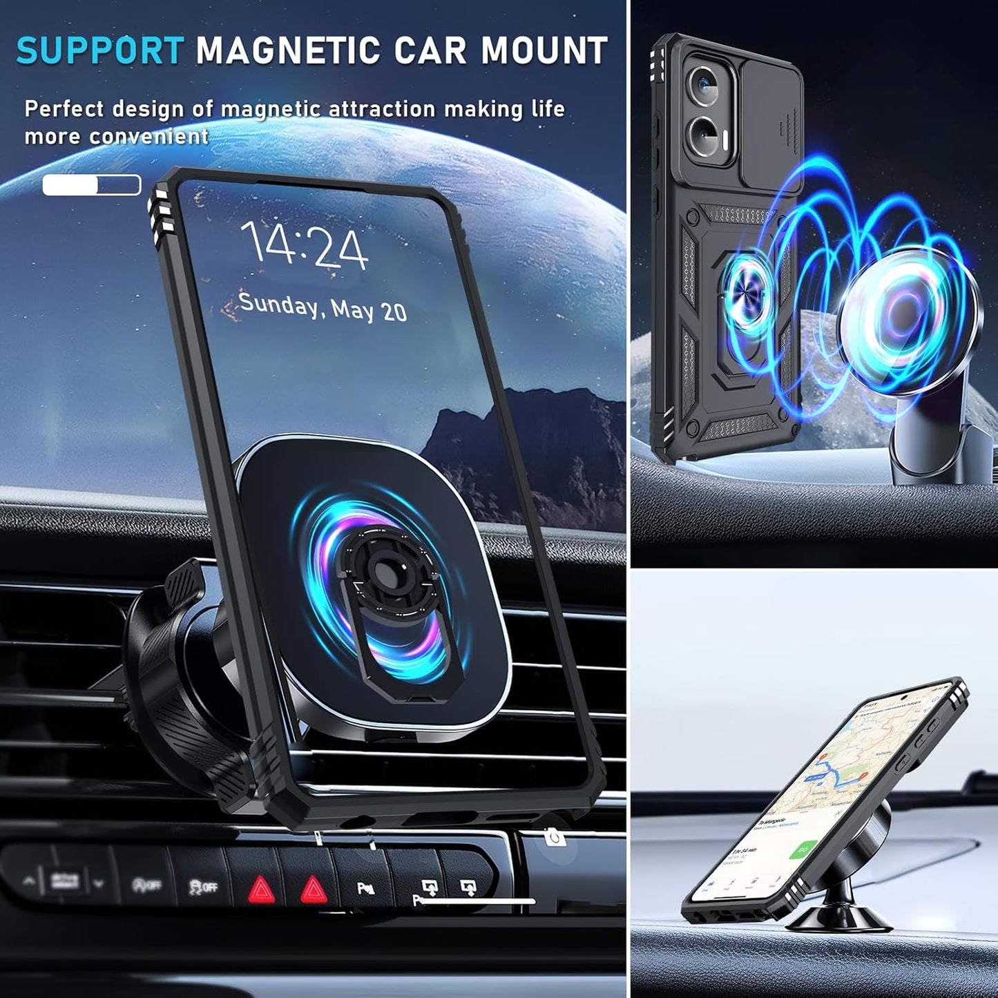 Janmitta Compatible with Moto G Stylus 5G 2024 Case Built in Slide Camera Lens Cover+Screen Protector+Finger Ring Holder Kickstand,Heavy Duty Shockproof Full Body Protective Phone Cover,Black
