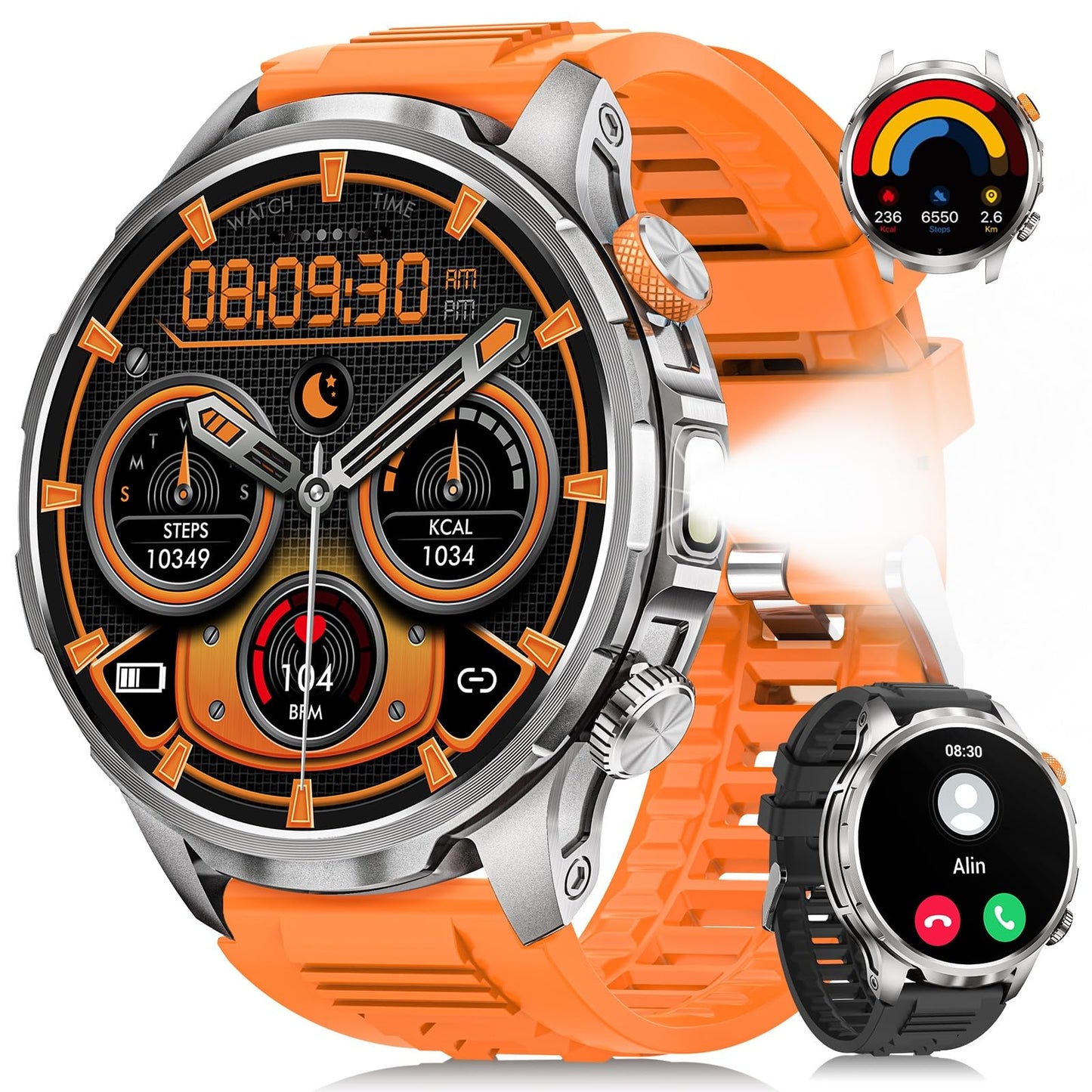 Military Smart Watches for Men, Smart Watch with 100 Days Battery/Flashlight/Heart Rate/Sleep/SpO2 Monitor/Calling/110+ Sports Mode, 5 ATM Rugged Men's Fitness Tracker Watch for Android iPhone(Black)