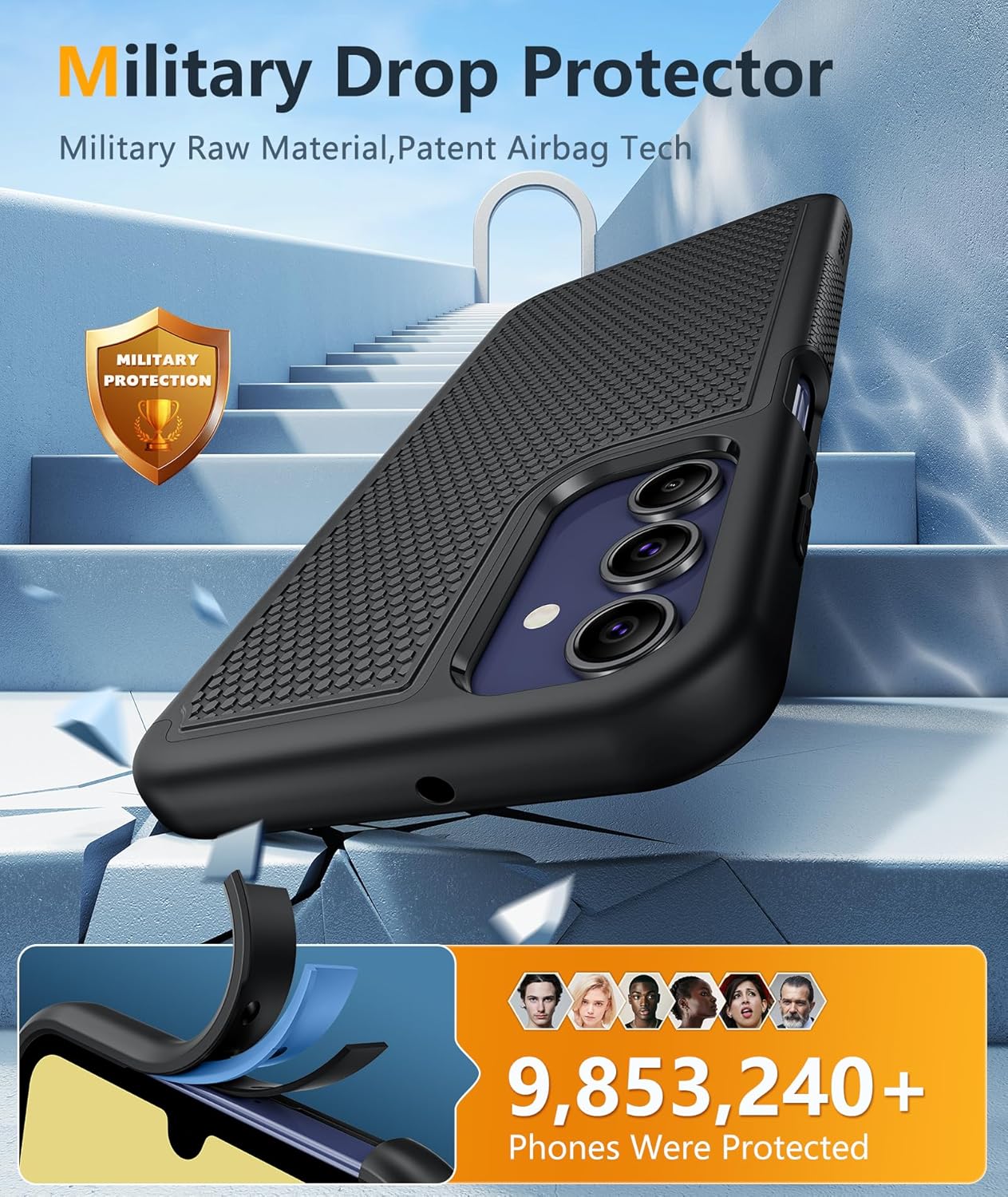 FNTCASE for Samsung Galaxy A15-5G Case: Dual Layer Protective Heavy Duty Cell Phone Cover Shockproof Rugged with Non Slip Textured Back - Military Protection Bumper Tough - 2024, 6.5inch Black