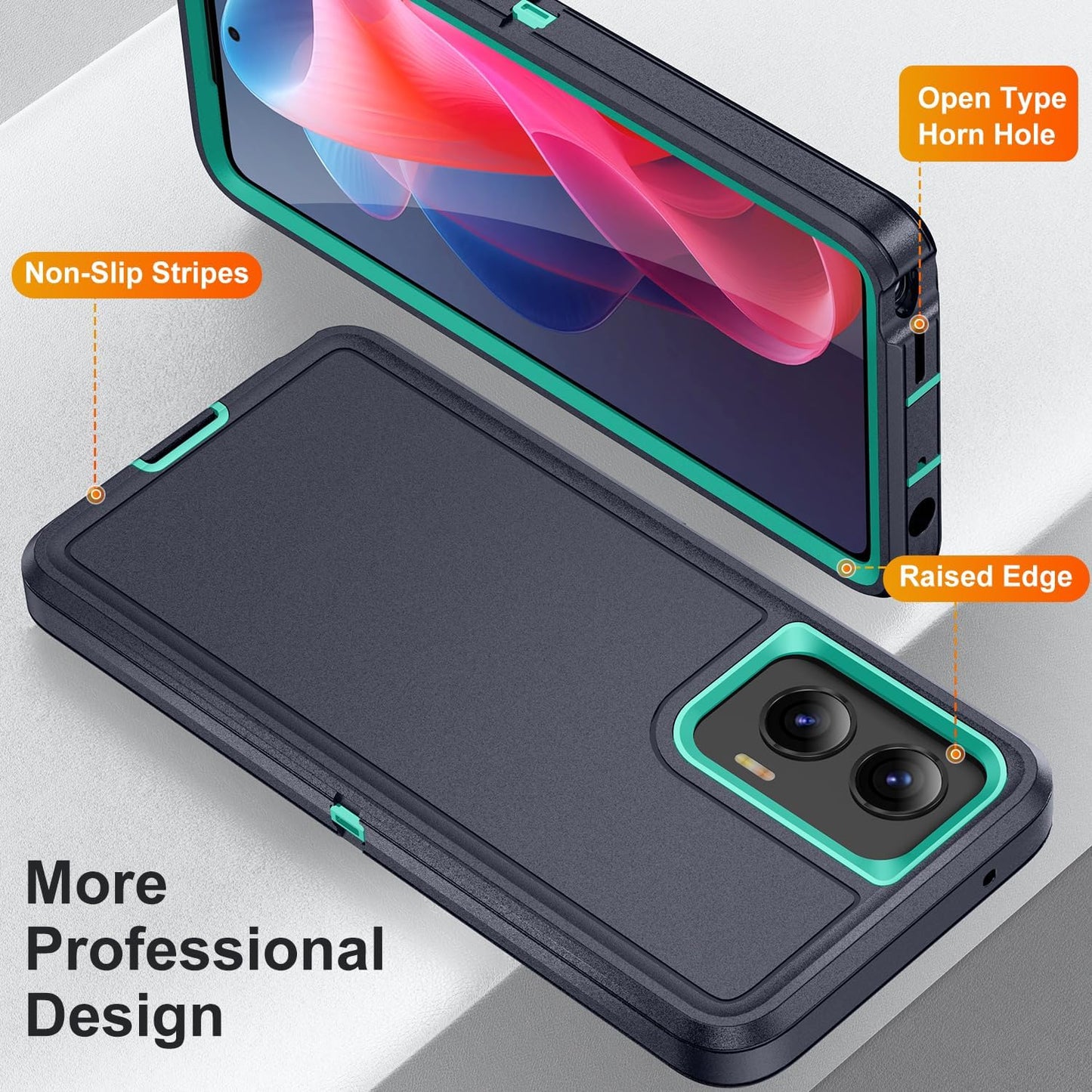 Designed for Motorola Moto G Stylus 5G 2024 Case 3 in 1 Military Grade Protective Case Cover Silicone Heavy Duty Rugged Shockproof for Moto G Stylus 5G 2024 Phone Case (Navy+Cyan)