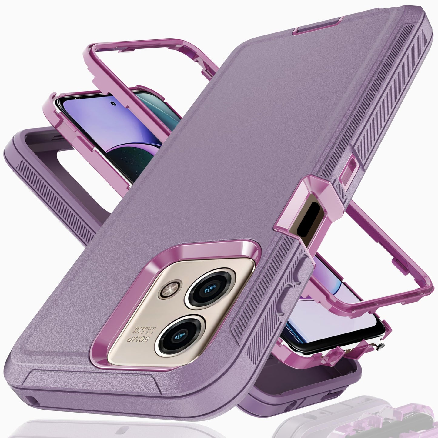 YmhxcY Moto G Stylus 5G (2023) Case - 3-in-1 Heavy Duty Rubber Protection Cover,Military Grade Shockproof Secure Layered Moto G Stylus 5G (2023) Phone Case-Grey/Pink