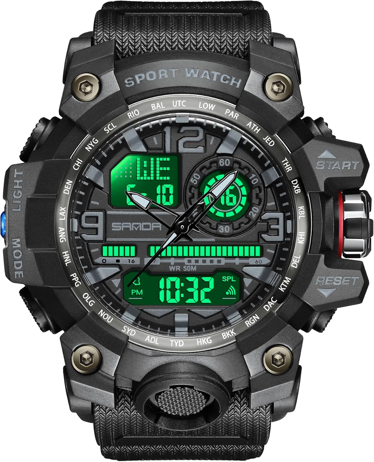 KXAITO Men's Watches Sports Outdoor Waterproof Military Watch Date Multi Function Tactics LED Face Alarm Stopwatch for Men 3133