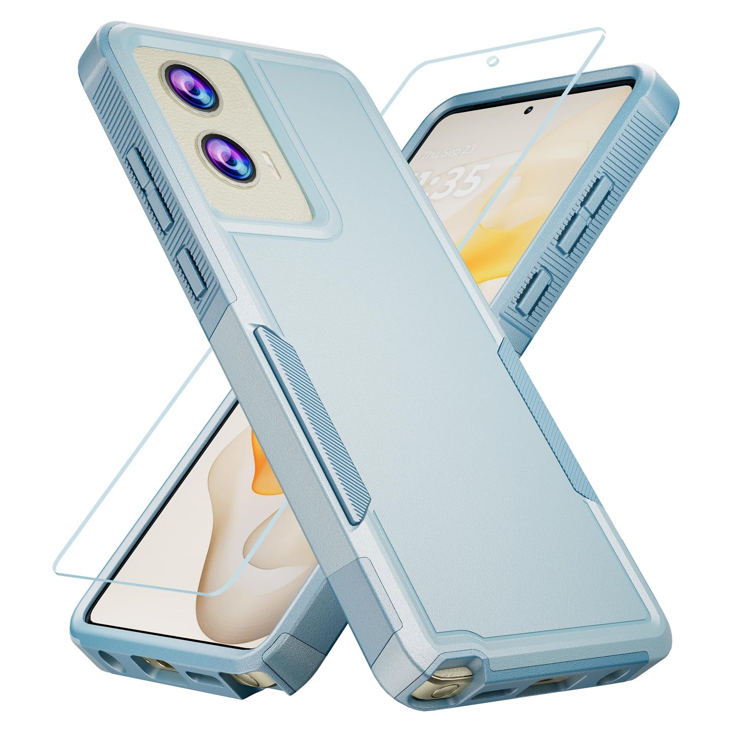 Case for Motorola Moto G Stylus 5G 2024 Case with Tempered Glass Screen Protector, Hard PC Back Cover Soft TPU Edge Bumper Design Phone Case for Women Men Girl Boy (Clear)