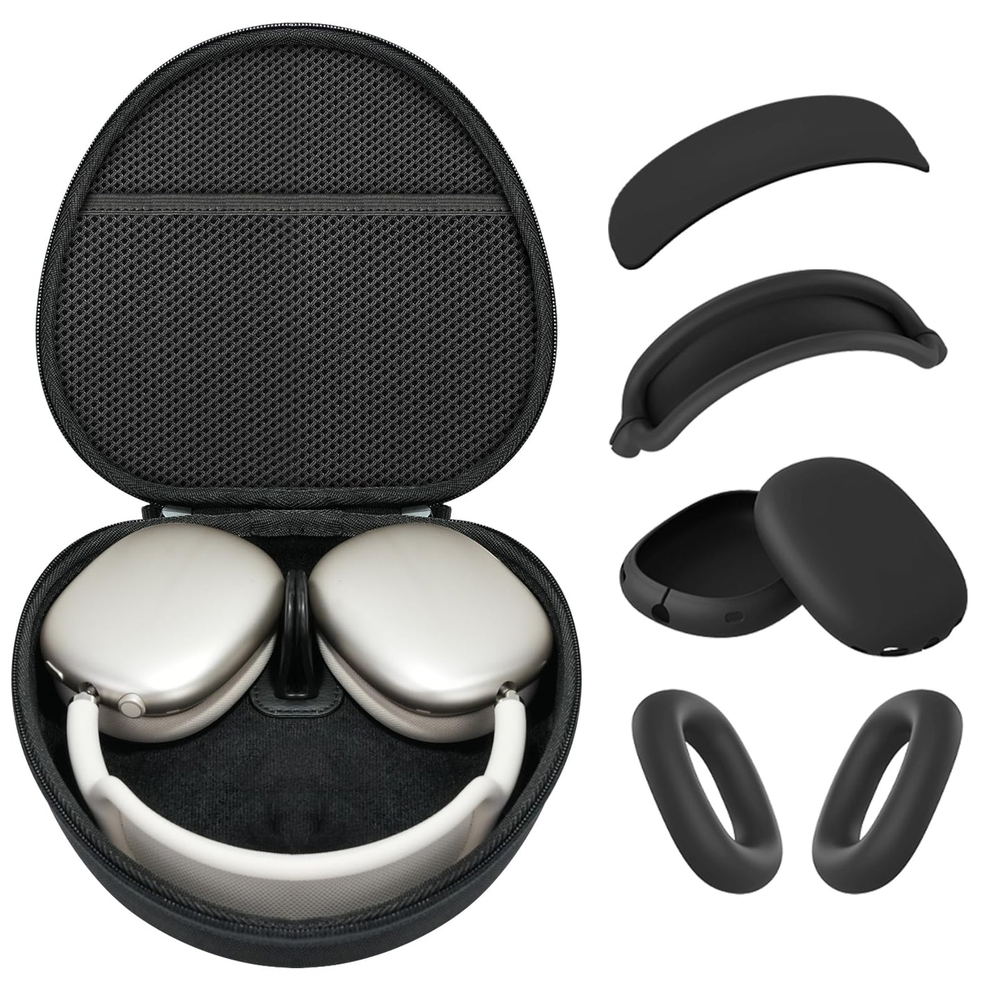 Silicone Case Cover for AirPods Max Headphones, Ear Pad Case Cover/Ear Cups Cover/Headband Cover for AirPod Max (USB-C/Lightning)(2024/2020),Accessories Silicone Protector for Apple AirPods Max, Black